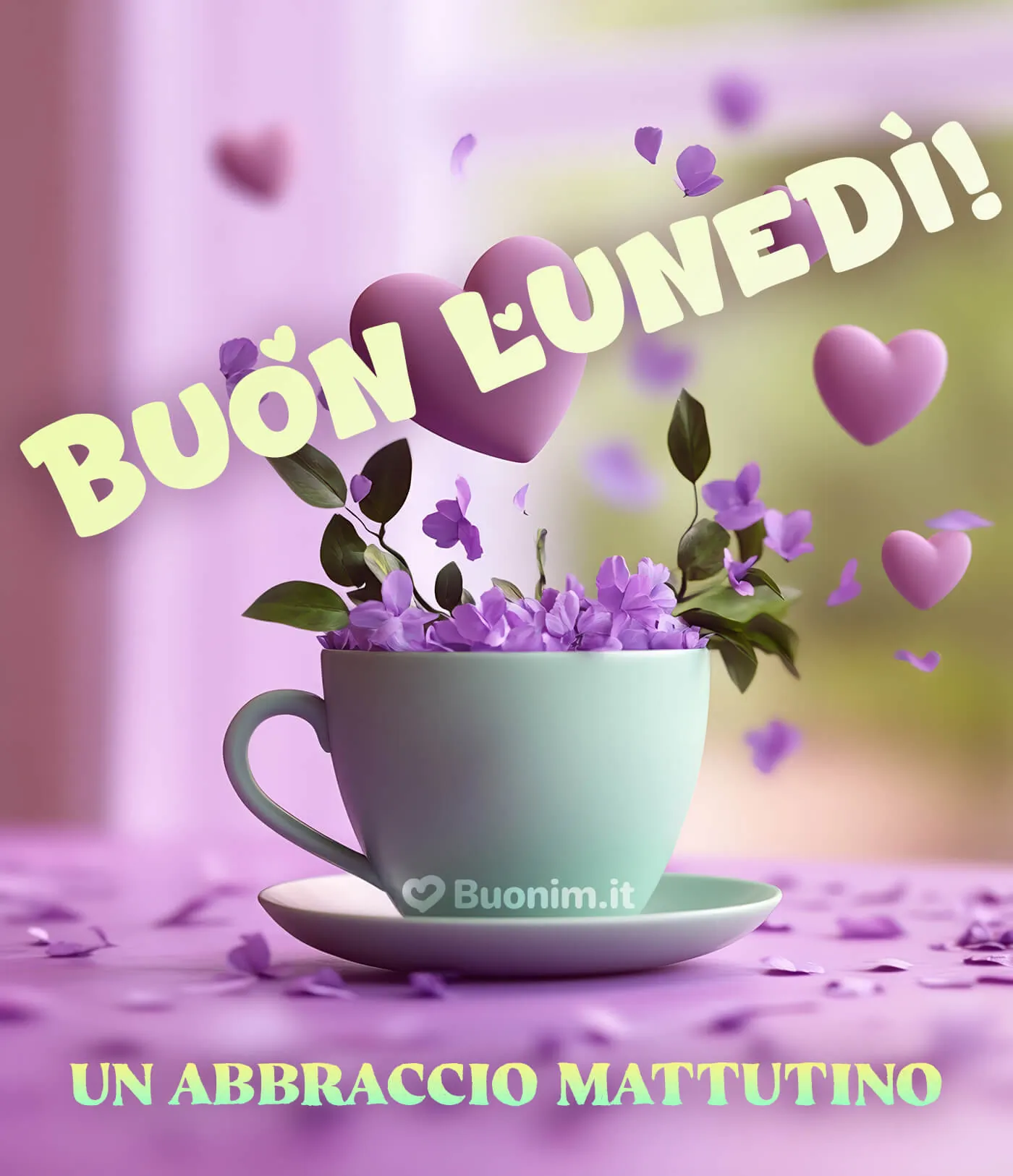Petali e cuori nell’aria dicono buongiorno con dolcezza. Ti auguro un lunedì pieno d’amore e pensieri belli, perfetto per far sentire vicino qualcuno anche da lontano.