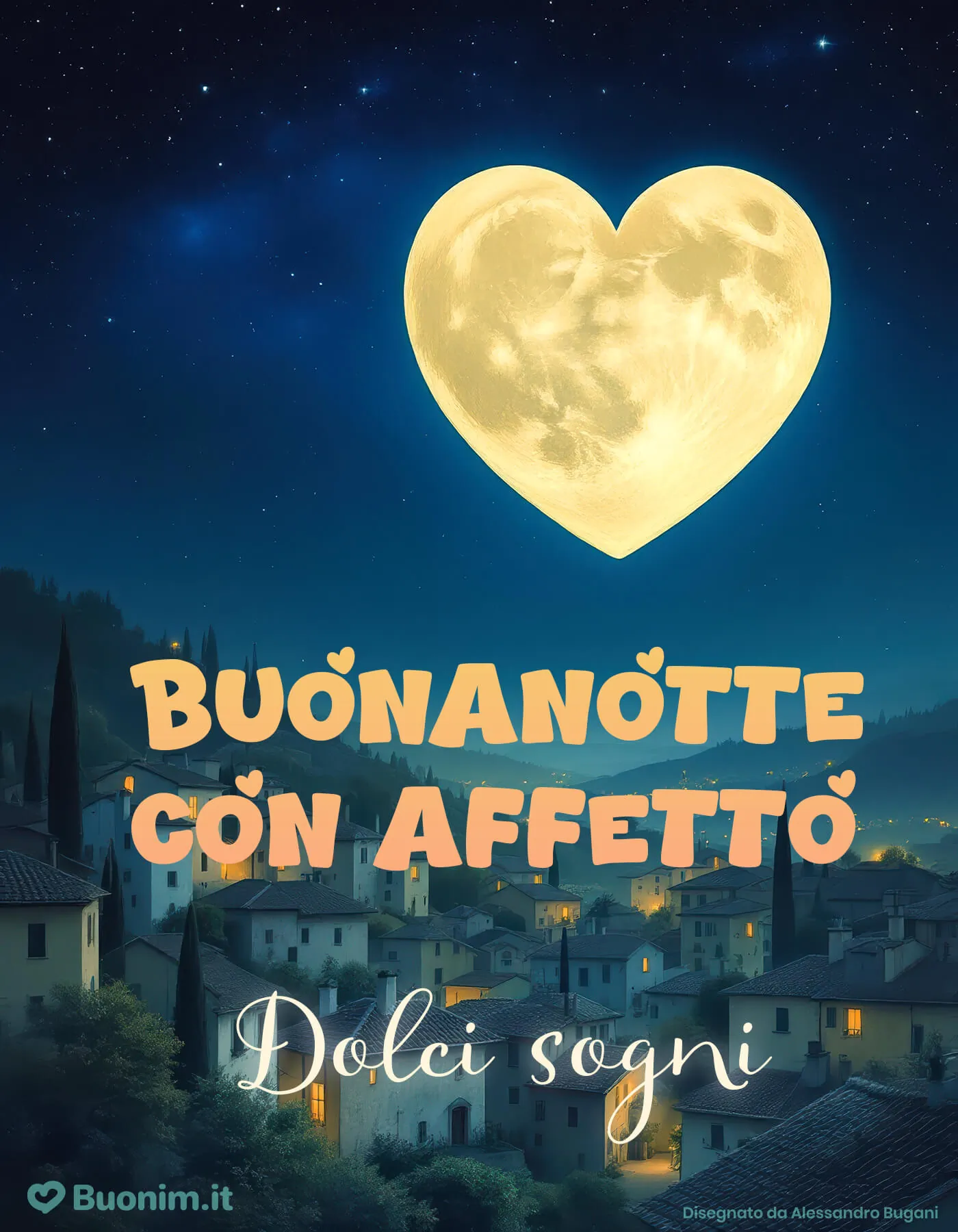 Ammira le immagini della buonanotte con la luna e con affetto che illuminano gli ultimi momenti della giornata