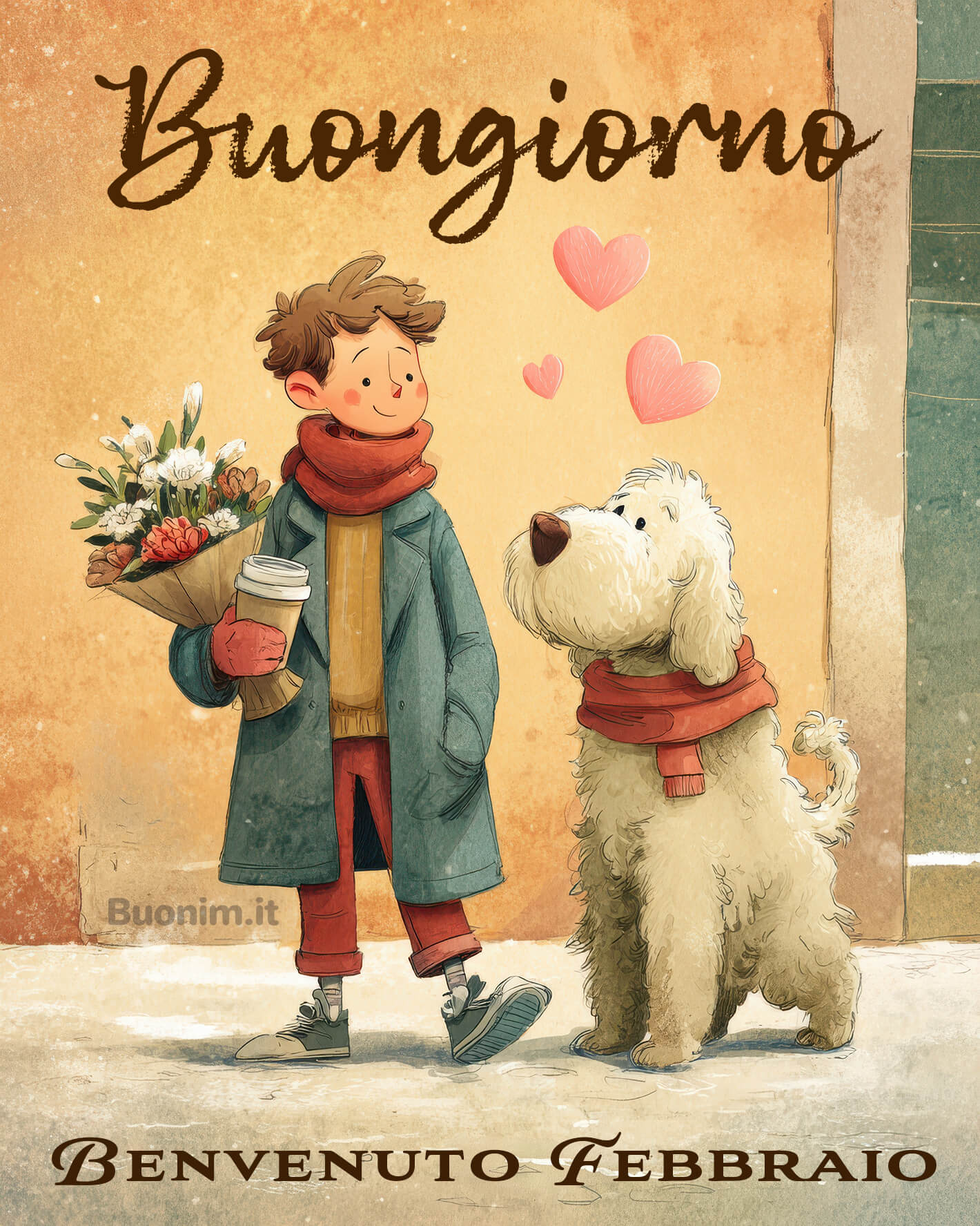 Auguri di buon febbraio con bimbo e cane Tra passeggiate invernali e piccoli gesti gentili, arriva un pensiero che fa bene. Condividila con chi ami e augura una buona giornata con auguri di buon febbraio sinceri.