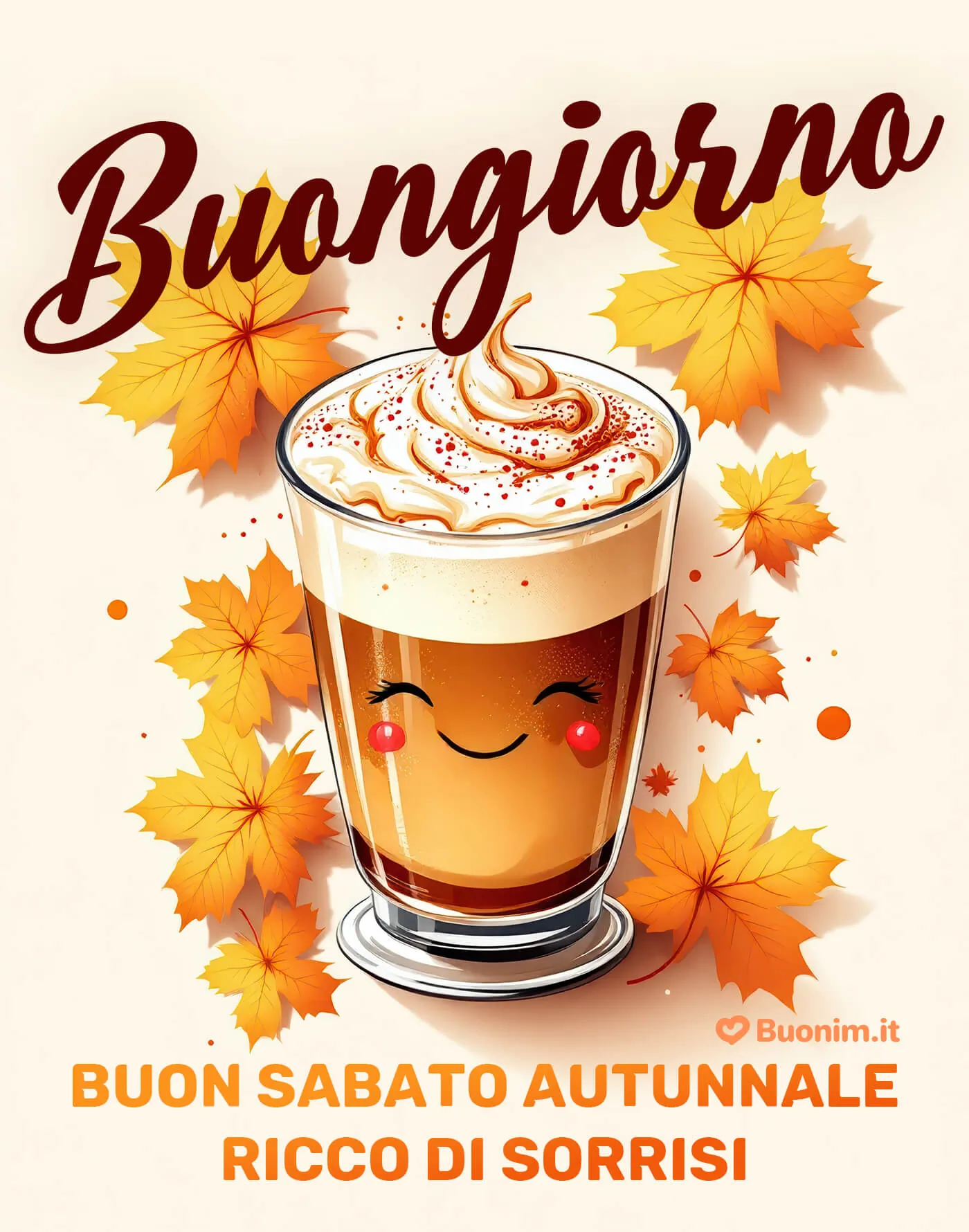 Auguri di buon sabato autunnale con abbracci e sorrisi dal cuore