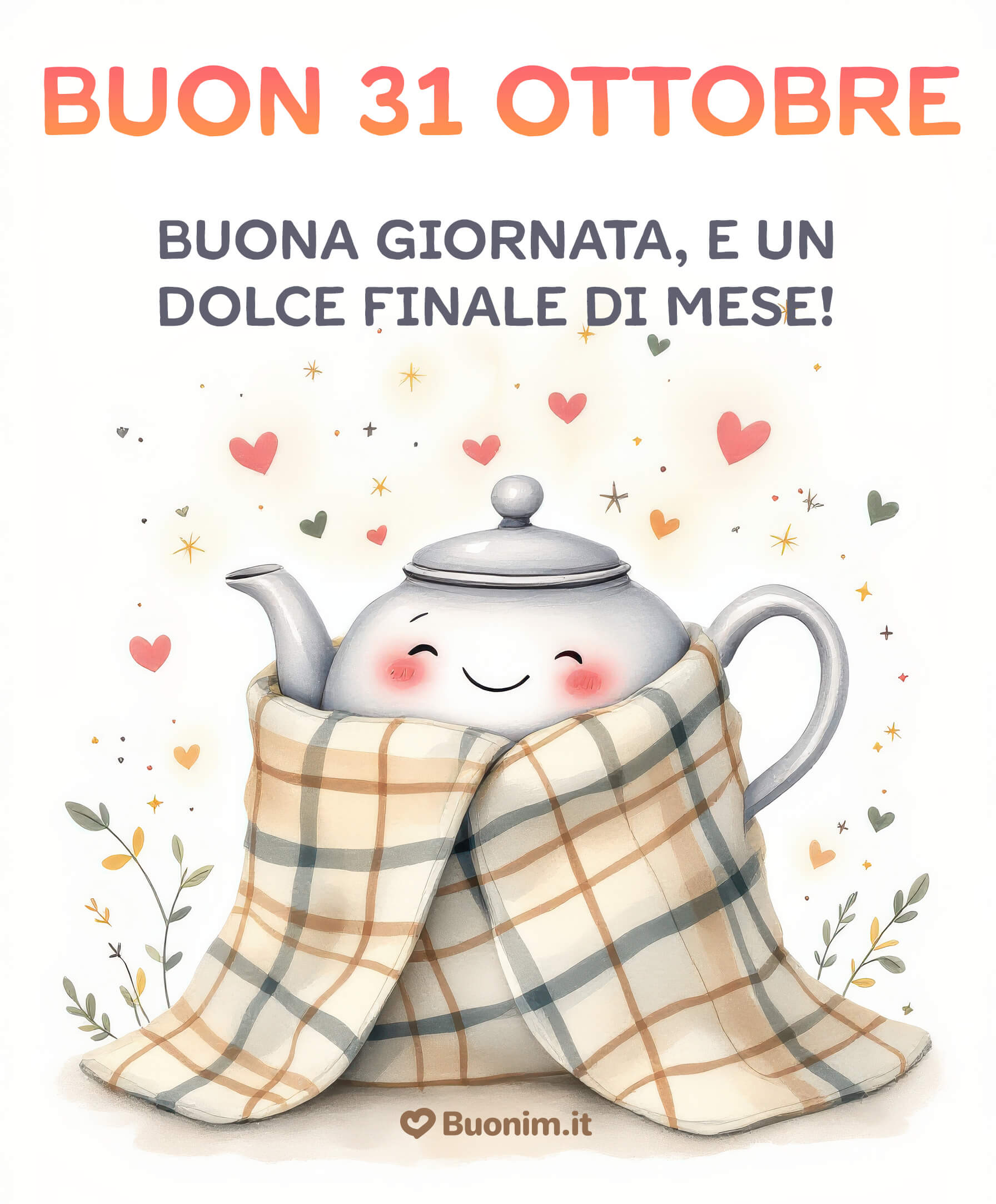 Teiera coccolosa buon 31 ottobre e serenità Avvolgiamoci nella coperta dell’affetto, che la giornata sia morbida e luminosa, scarica e condividi questo abbraccio