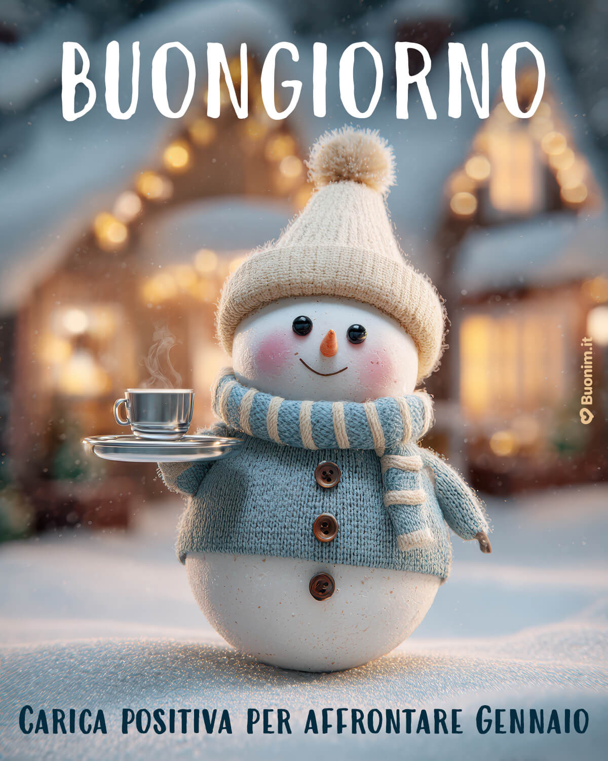 Bellissime immagini di buongiorno con pupazzo di neve Con la neve fuori e le lucine accese, questo buongiorno porta una carica positiva. Un pensiero tenero per dire benvenuto a gennaio e scaldare chi vuoi con dolcezza.