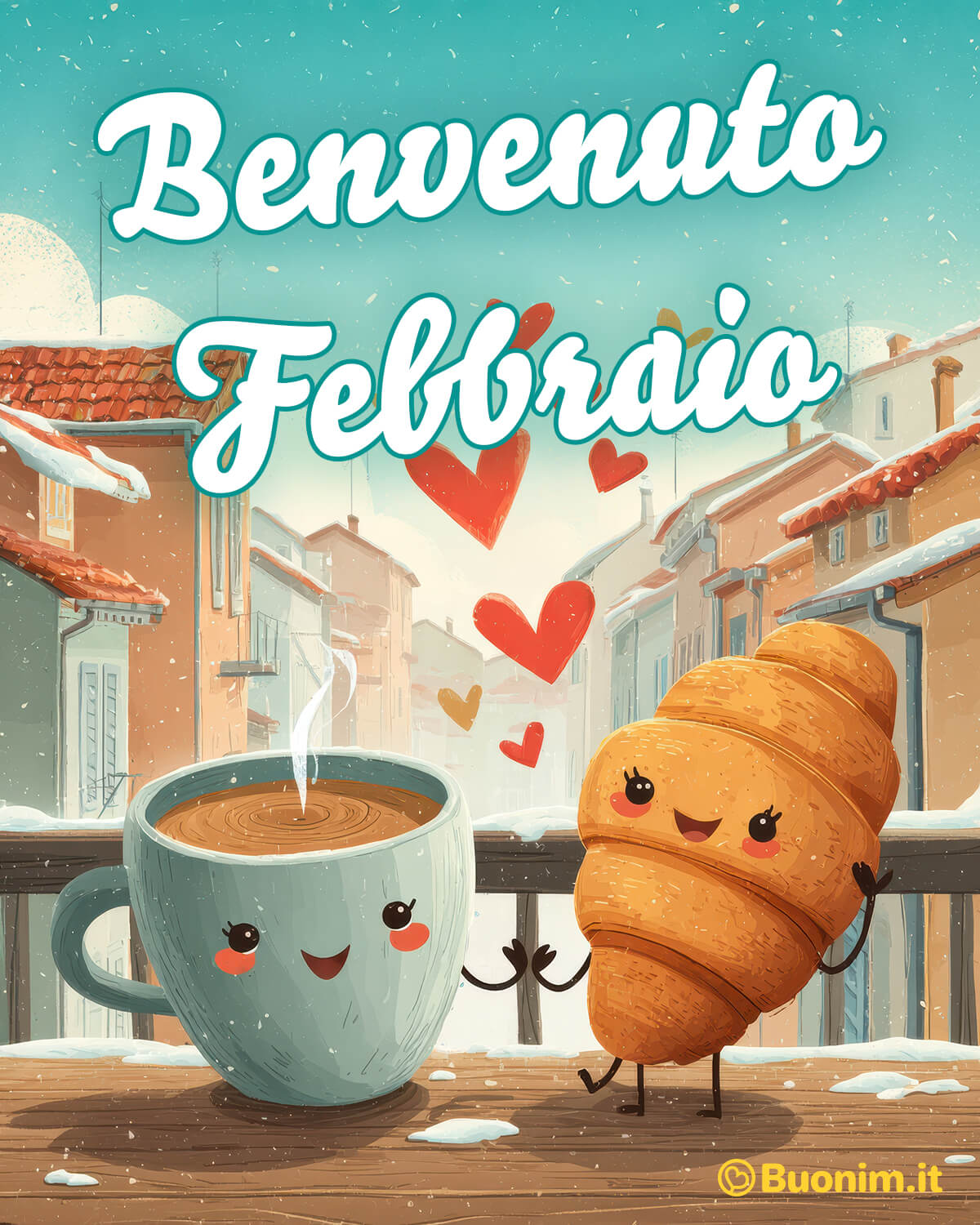 Benvenuto Febbraio tra coccole, caffè e cornetto Che profumo di caffè e tenerezza nell’aria. Questa è tra le immagini di febbraio con belle frasi, perfetta per augurare felice febbraio e scaldare il cuore con dolcezza.