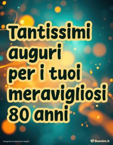 BIGLIETTO AUGURI compleanno 80 ANNI con torta e candeline