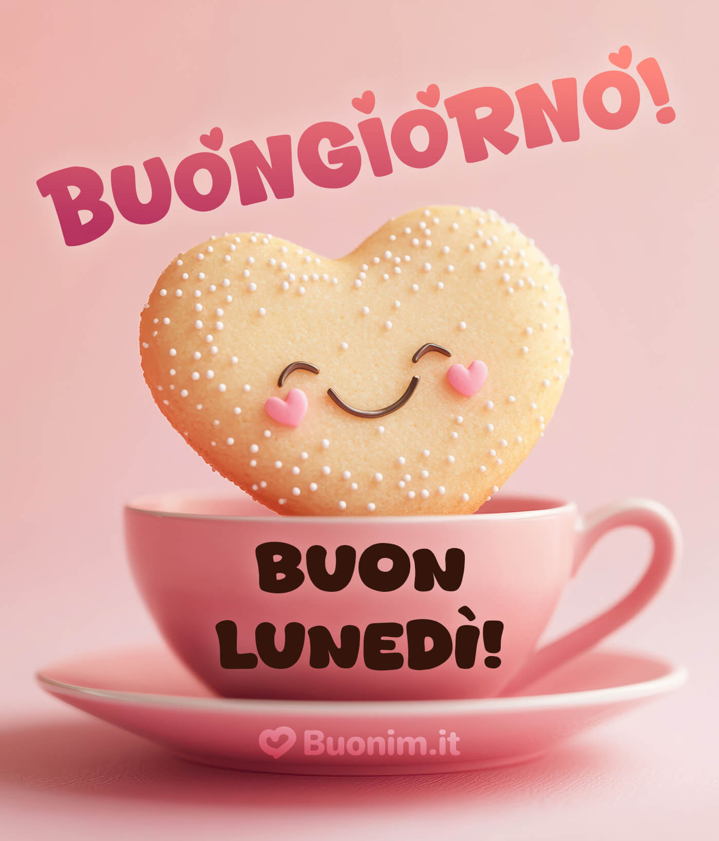 Biscotto a cuore per un buongiorno tenero Dolcezza e affetto in un solo pensiero per iniziare bene. Ti auguro un lunedì leggero e pieno di buone notizie, da dedicare con bacini a una persona speciale.