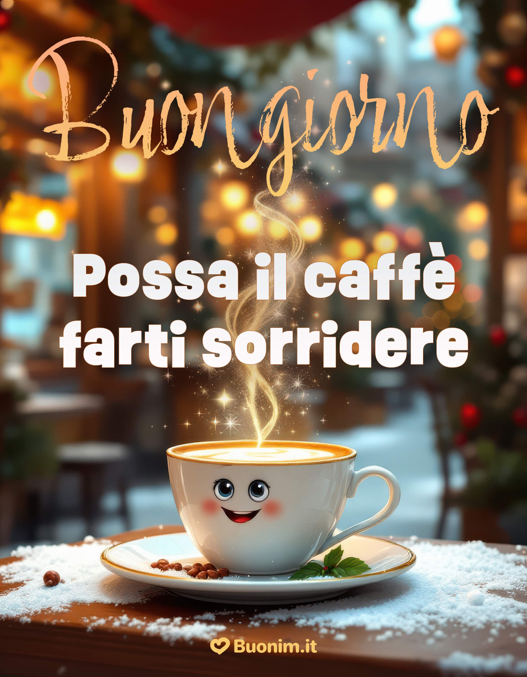 Buon 10 Dicembre con un caffè sorridente Per il tuo 10 Dicembre ti auguro che il primo caffè ti faccia sorridere davvero, portandoti leggerezza, buonumore e una dolce scintilla di magia invernale fin dal risveglio.