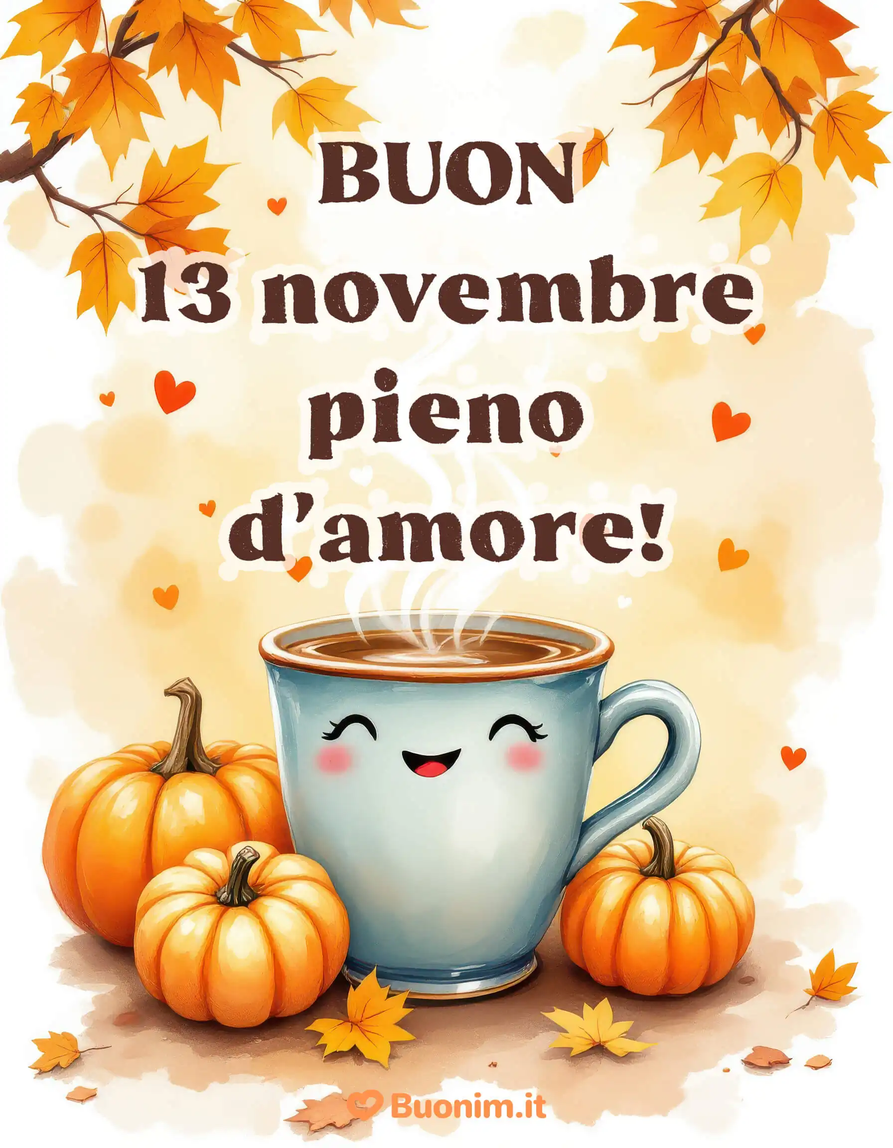 La tazza felice tra le zucche promette calore e serenità. Custodisci questo tepore nel cuore e condividilo con chi ti sta a cuore.