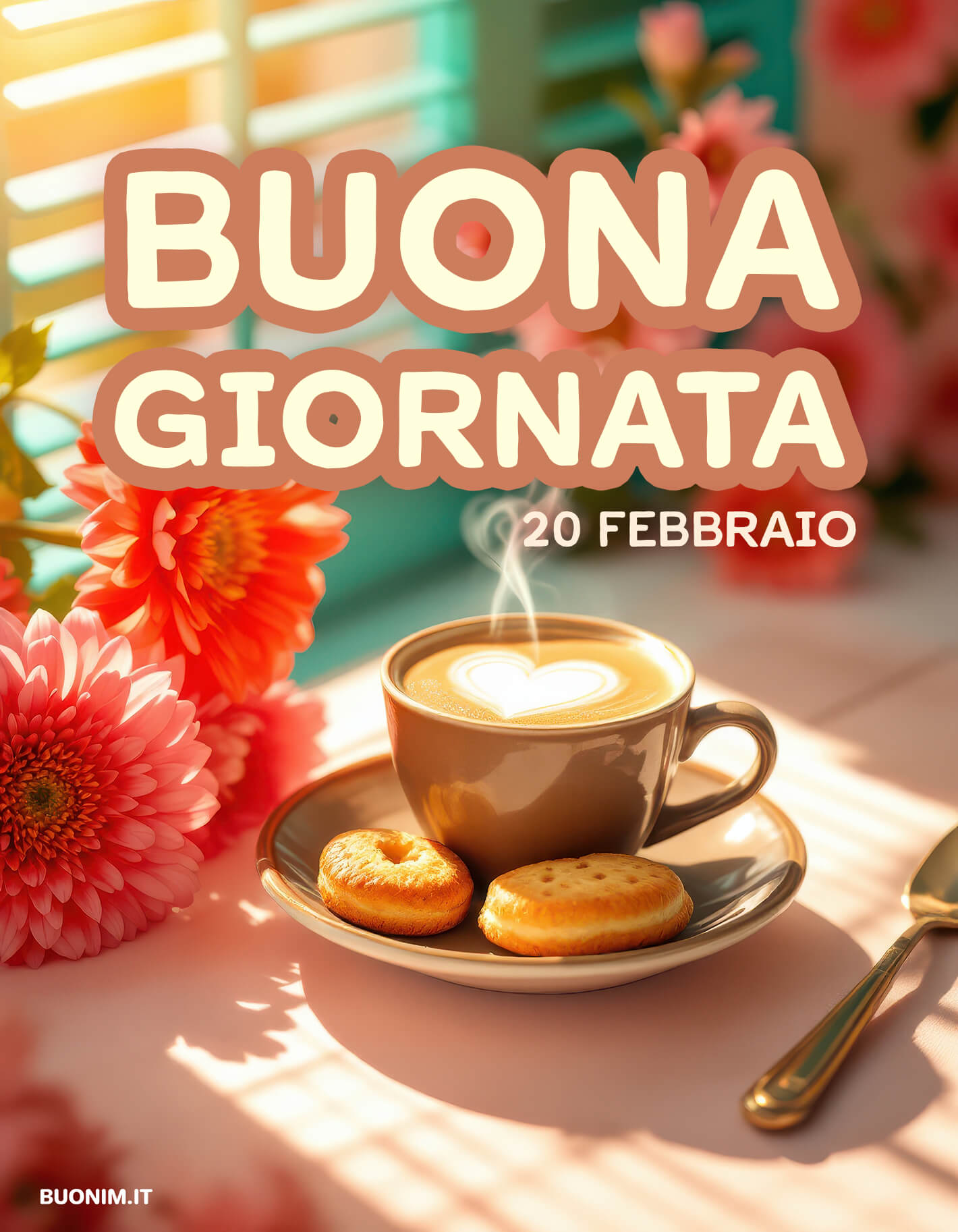 Il sole sulla tavola, due biscotti e un cuore sul cappuccino. Ti auguro un risveglio dolce e quel pizzico di serenità che rende più piacevoli anche gli impegni.