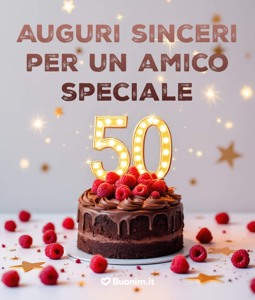 Buon 50º compleanno amico caro con tanta gioia e coccole di cuore