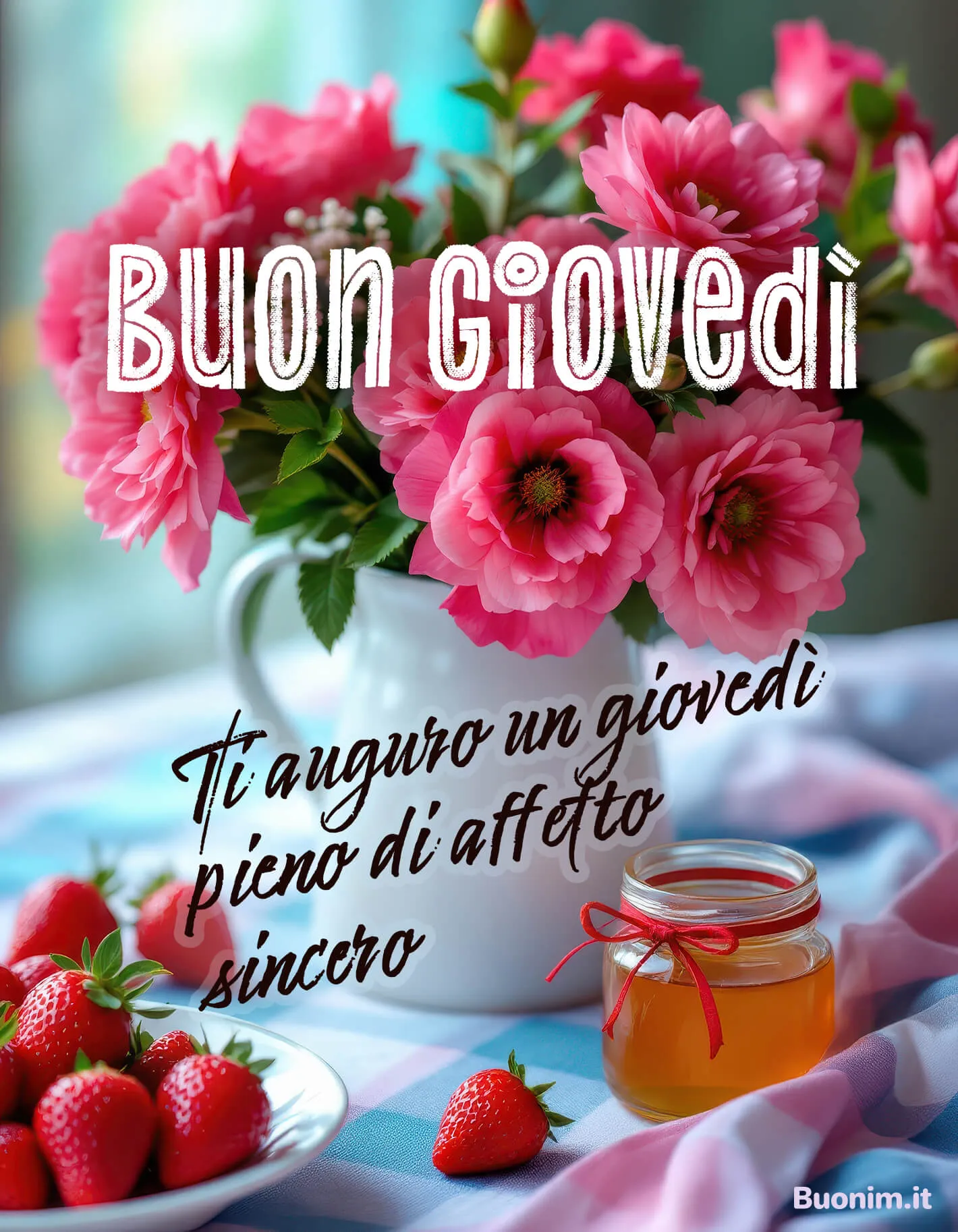 Il profumo dei fiori e un tocco di miele rendono questo Buon Giovedì perfetto da inviare. Ti auguro una buona giornata piena di affetto sincero, sorrisi e dolcezza.