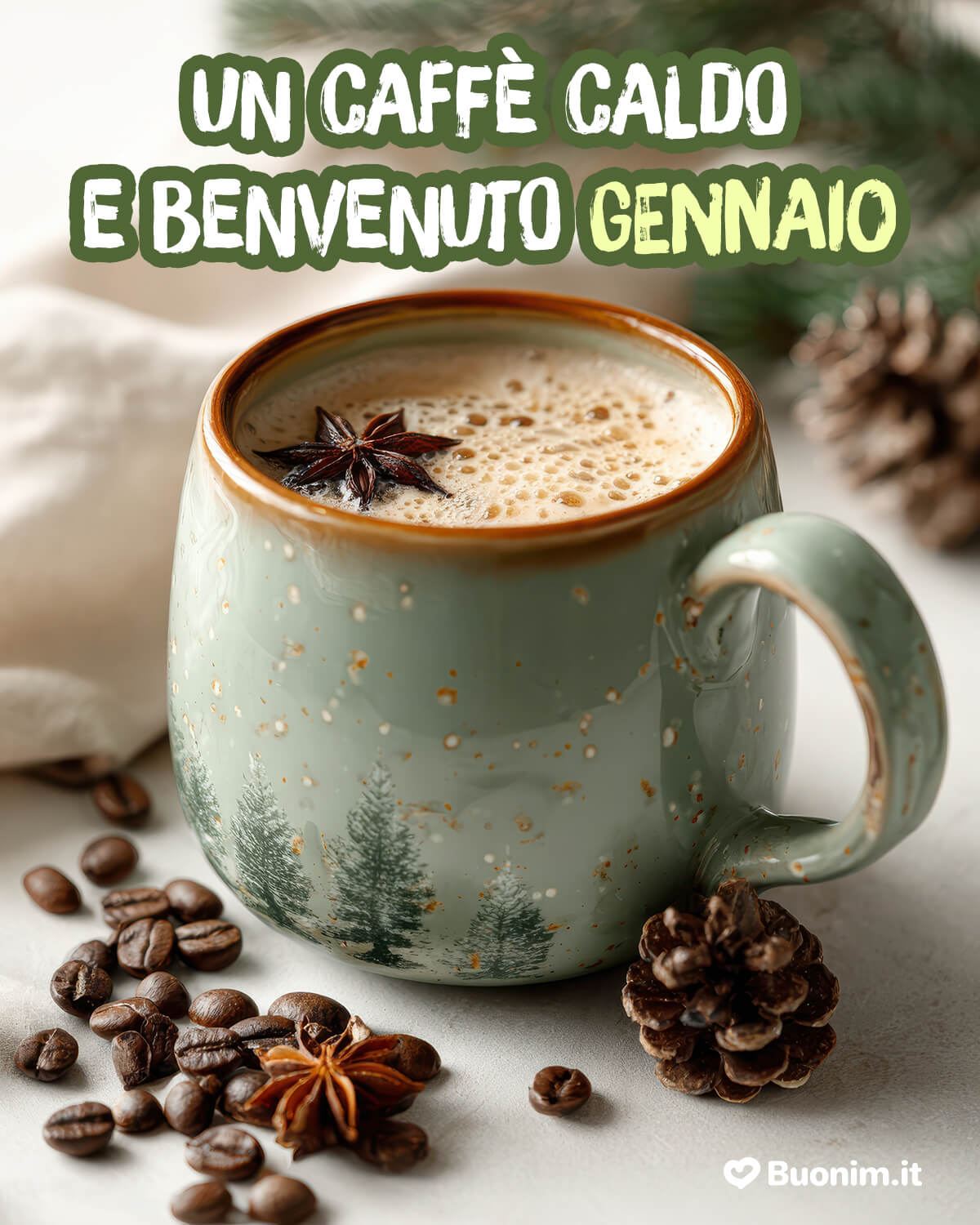 Buon gennaio caldo con caffè e spezie Tra profumo di spezie e crema di caffè, ti auguro un buon gennaio pieno di pace. Perfetta tra le immagini con auguri di gennaio da inviare a chi merita coccole.