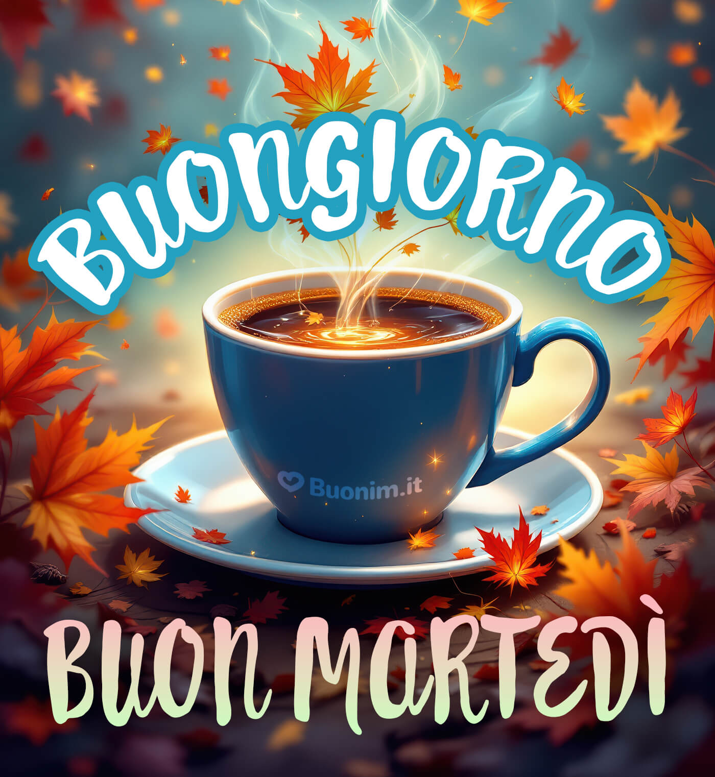 Felice martedì autunnale con caffè caldo e dolce energia Buon martedì autunnale con gioia e dolcezza da condividere