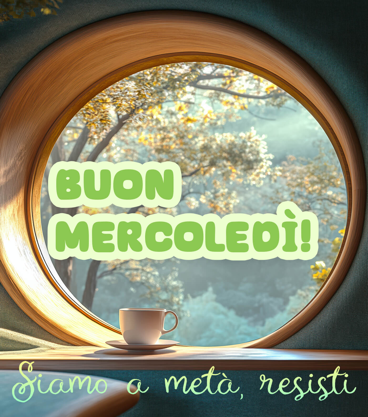 Buon mercoledì a metà settimana con coraggio Siamo a metà settimana e si va avanti con calma. Un abbraccio e un caffè caldo per te, buon mercoledì, che oggi ti regali forza e serenità.