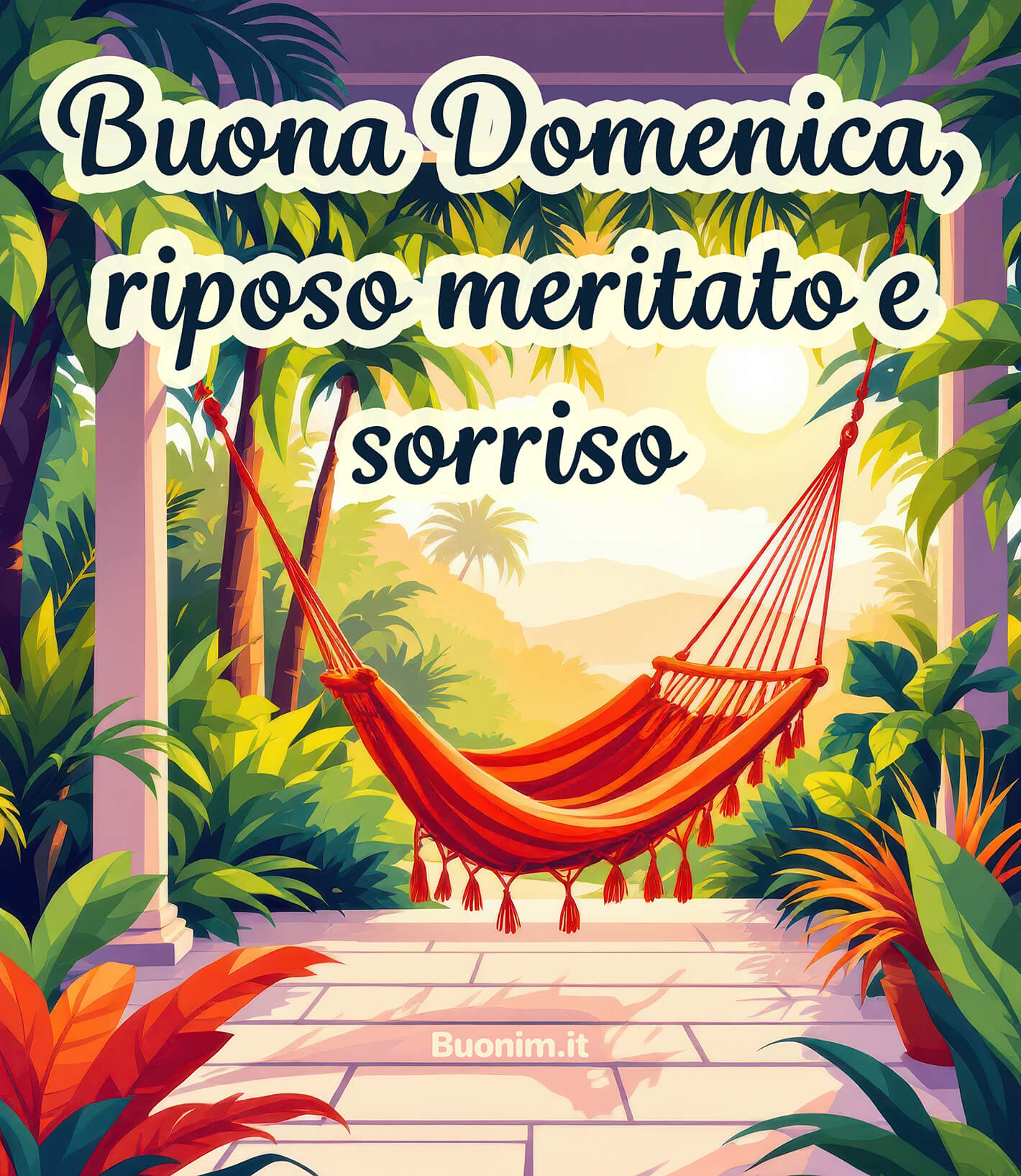 Una domenica così invita a rallentare con dolcezza e a godersi il mattino con il cuore leggero. Ideale per augurare una buona giornata domenicale tra pace meritata e pensieri felici.