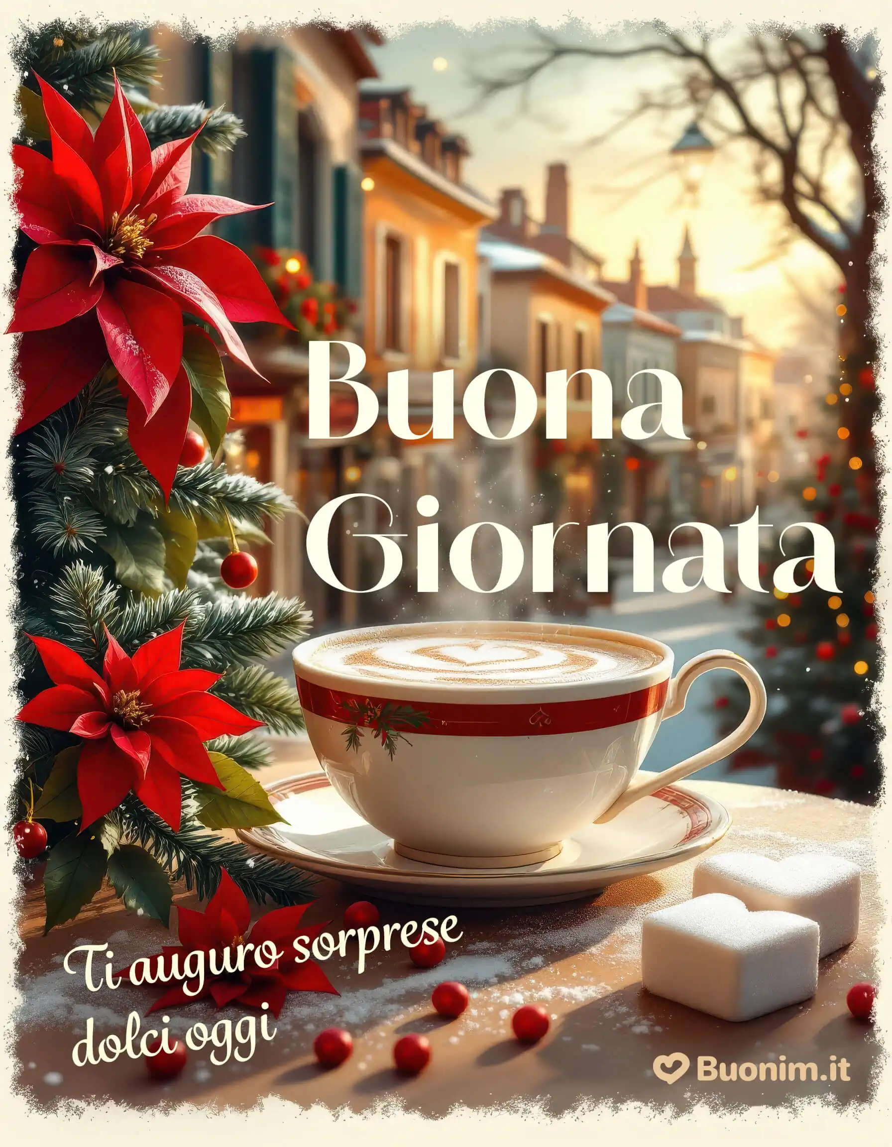 Buona giornata d’inverno con un caffè del cuore Ti auguro un giorno morbido e luminoso, dolce come questa tazza fumante tra lucine e stelle di Natale. Che il profumo del caffè ti accompagni con serenità, piccole sorprese e tanta pace nell’anima. Condividi queste immagini di buongiorno per regalare un abbraccio caldo a chi ami.