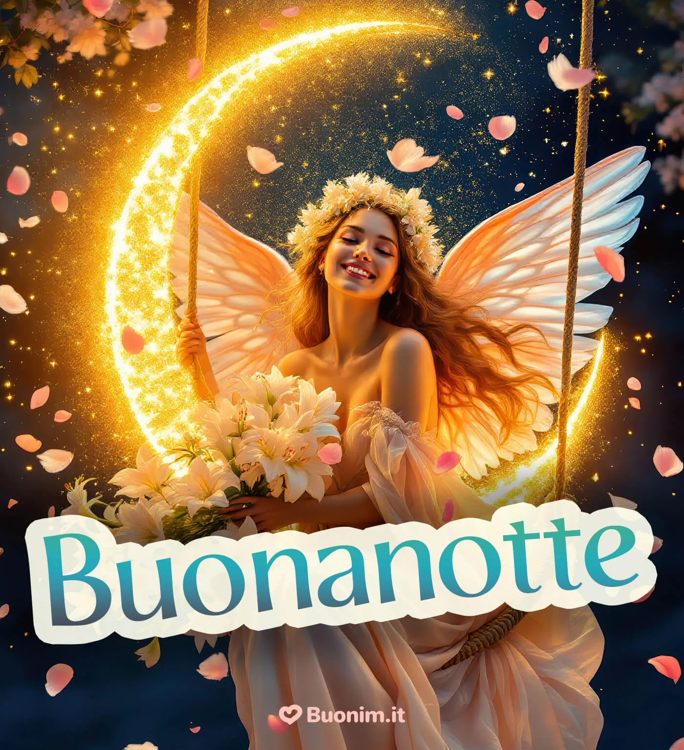 Buonanotte dal giardino degli angeli e dal giardino delle fate per portare incanto e dolcezza