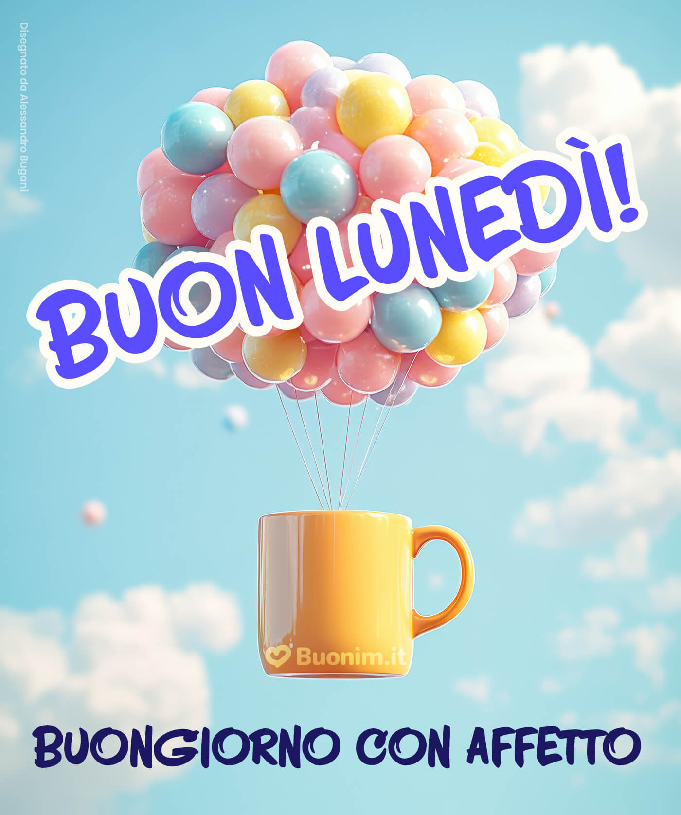 Buongiornissimo lunedì con palloncini e affetto Tanta allegria nell’aria per dirti buongiorno con affetto e rendere questo lunedì più leggero. Puoi usarla per far sorridere qualcuno e ricordargli che oggi può andare benissimo, con calma e cuore.
