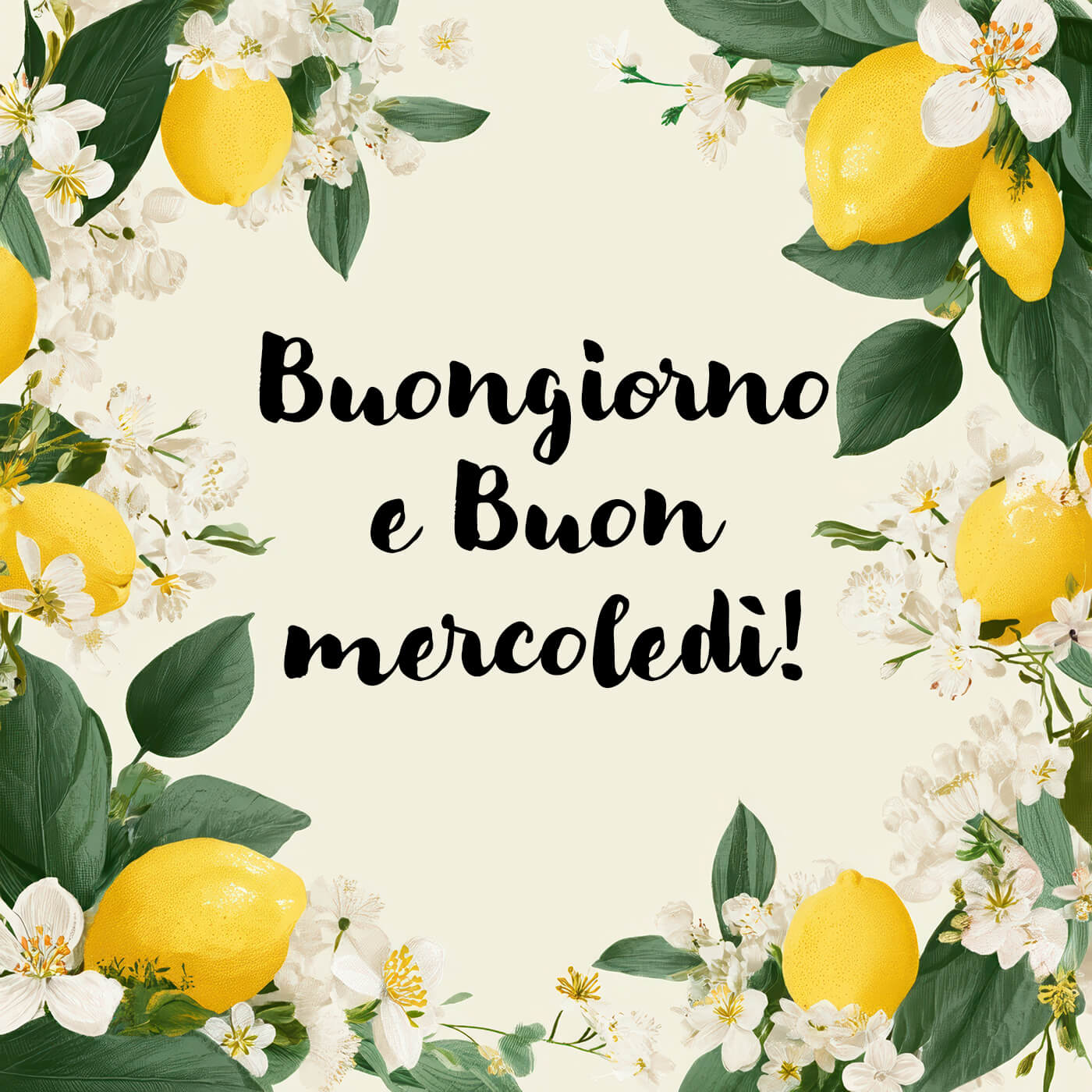 Buongiorno agrumato per un mercoledì luminoso Profumo di limone e aria fresca, proprio quello che serve per partire bene. Ti auguro un mercoledì pieno di luce e buone notizie, da mandare con affetto.