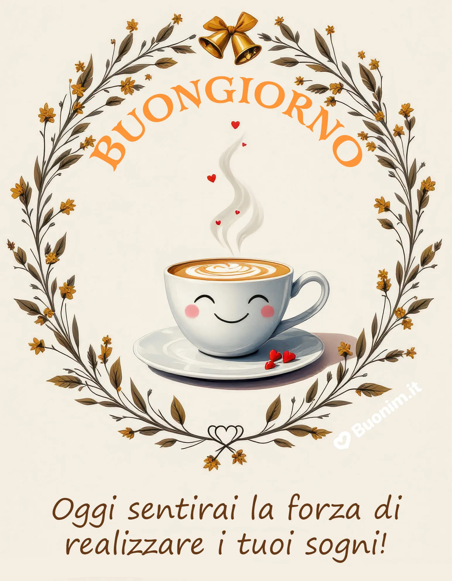 Buongiorno con la forza di inseguire i tuoi sogni Ti auguro un risveglio pieno di energia buona, con il cuore che sorride come questa tazzina innamorata. Che oggi possa nascere in te il coraggio di realizzare ciò che desideri davvero, passo dopo passo. Un messaggio dolce da mandare per augurare una splendida giornata di luce e speranza.