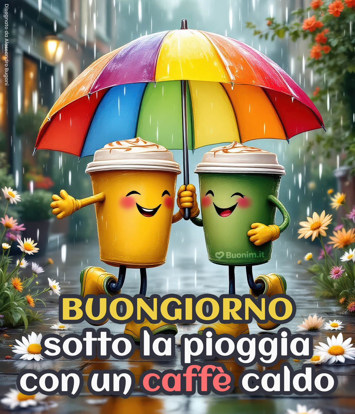 Immagini spiritose e bellissime di buongiorno con la pioggia per WhatsApp Buongiorno con la pioggia e un caffè caldo per coccolarti un po’