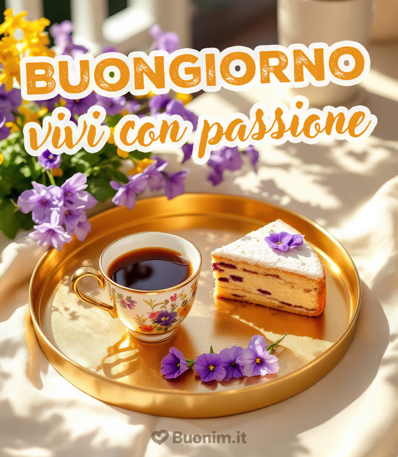 buongiorno con cuore e fiori