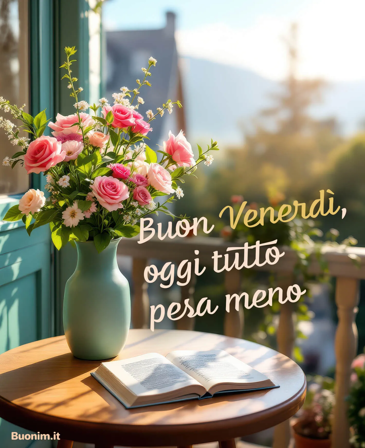 Con la dolcezza dei fiori e la calma del mattino, questa immagine di Buongiorno e Buon Venerdì accompagna la giornata con serenità, affetto e un sorriso che fa bene al cuore.