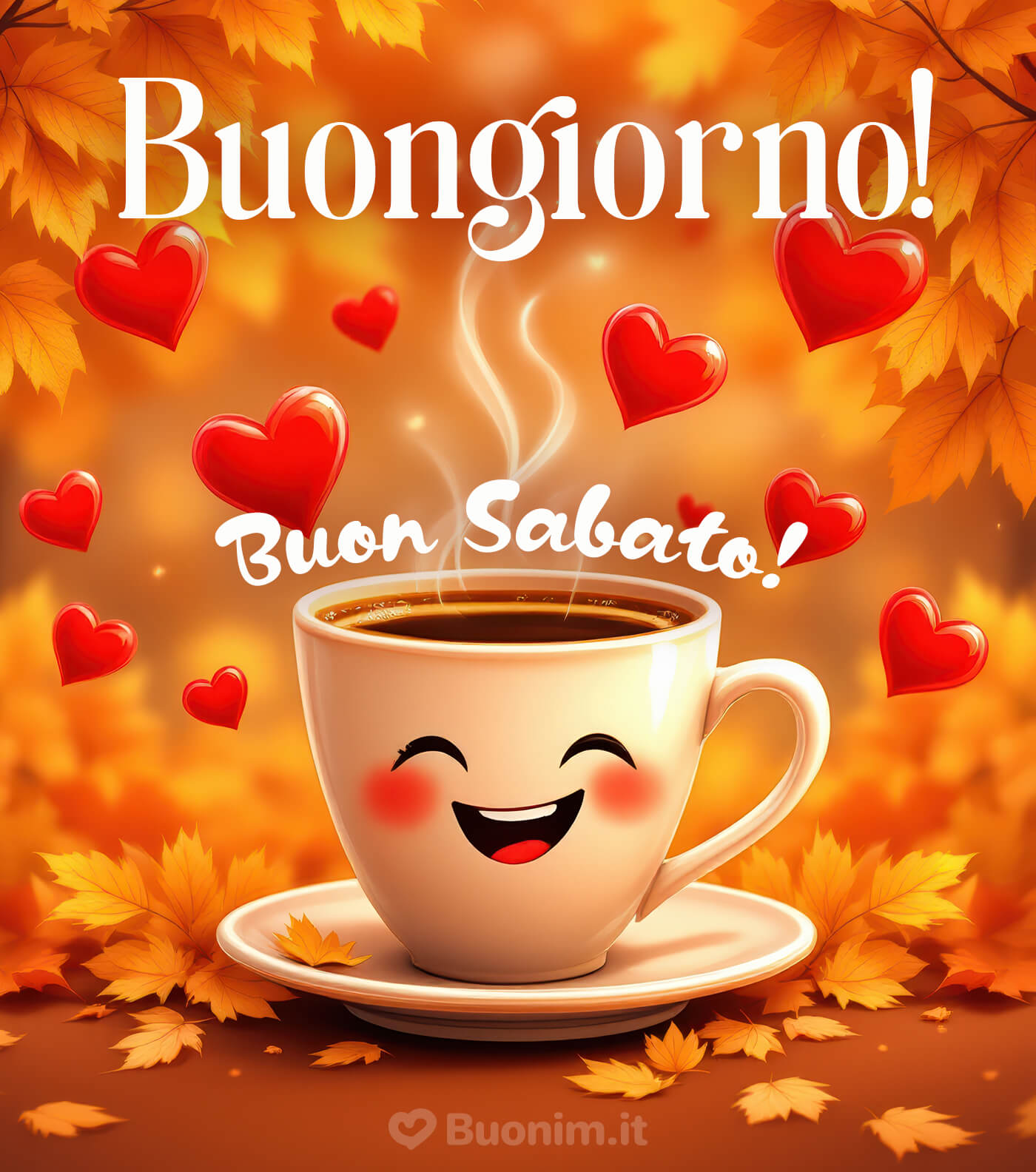 Un caffè caldo e un buon sabato autunnale Buongiorno e buon sabato autunnale, ti mando un abbraccio caldo e sincero dal cuore