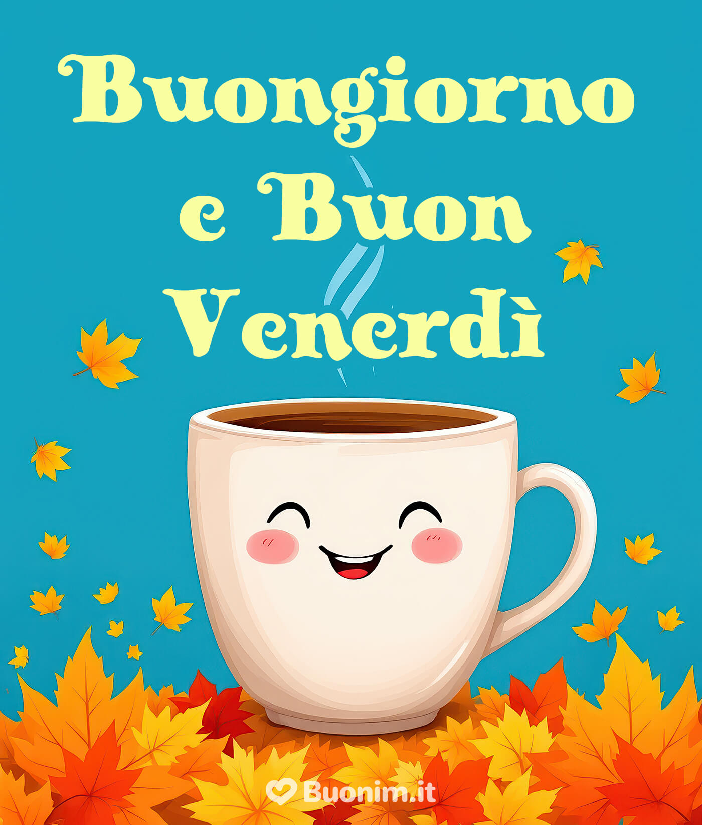 Belle immagini di buon venerdì autunnale con il profumo del caffè Buongiorno e buon venerdì autunnale con amore dal cuore