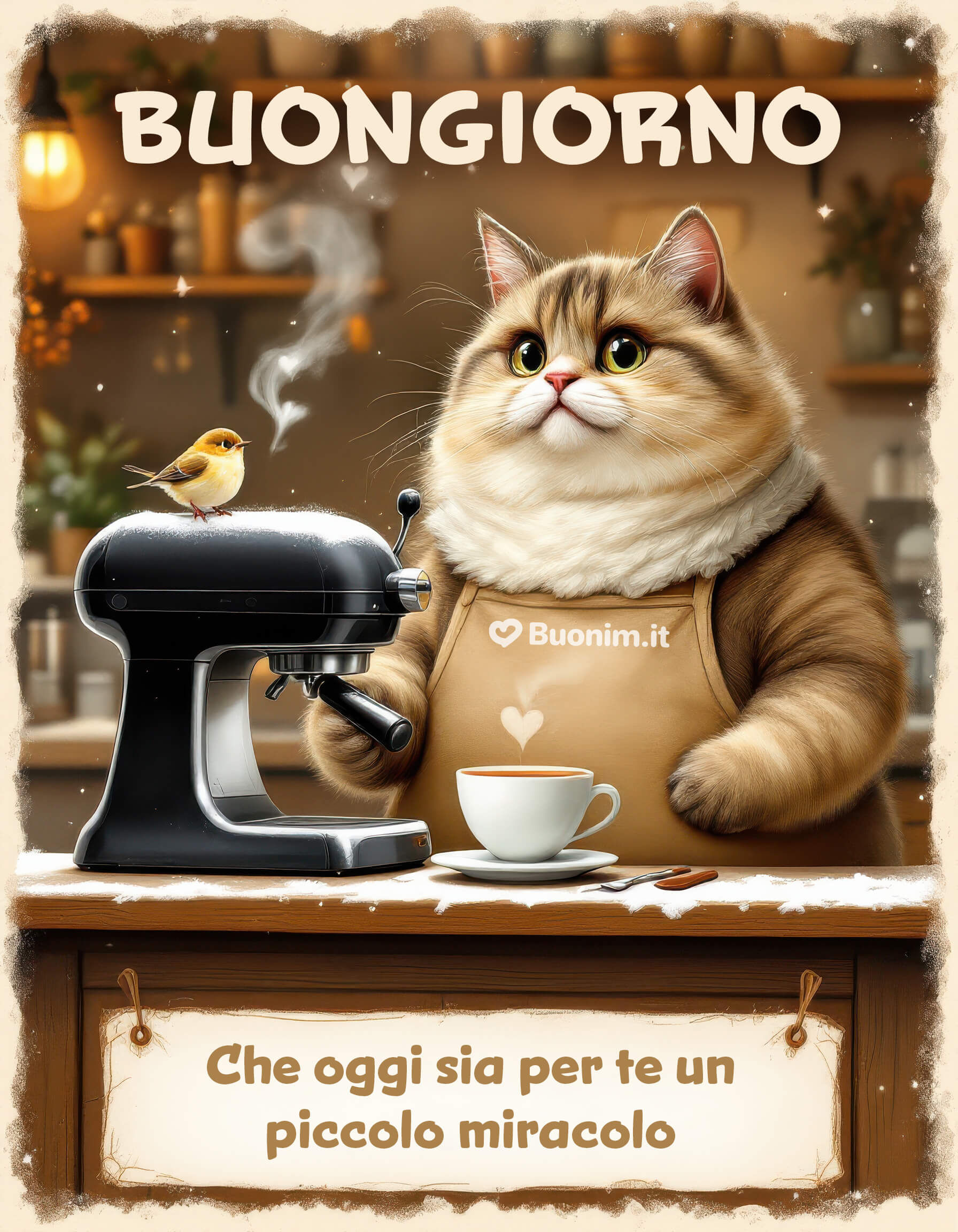 Buongiorno e felice 10 Dicembre peloso Ti auguro un 10 Dicembre speciale come il gattone barista e il suo piccolo amico, con una sorpresa che arriva all’improvviso e trasforma il tuo tempo in qualcosa di dolce e indimenticabile.