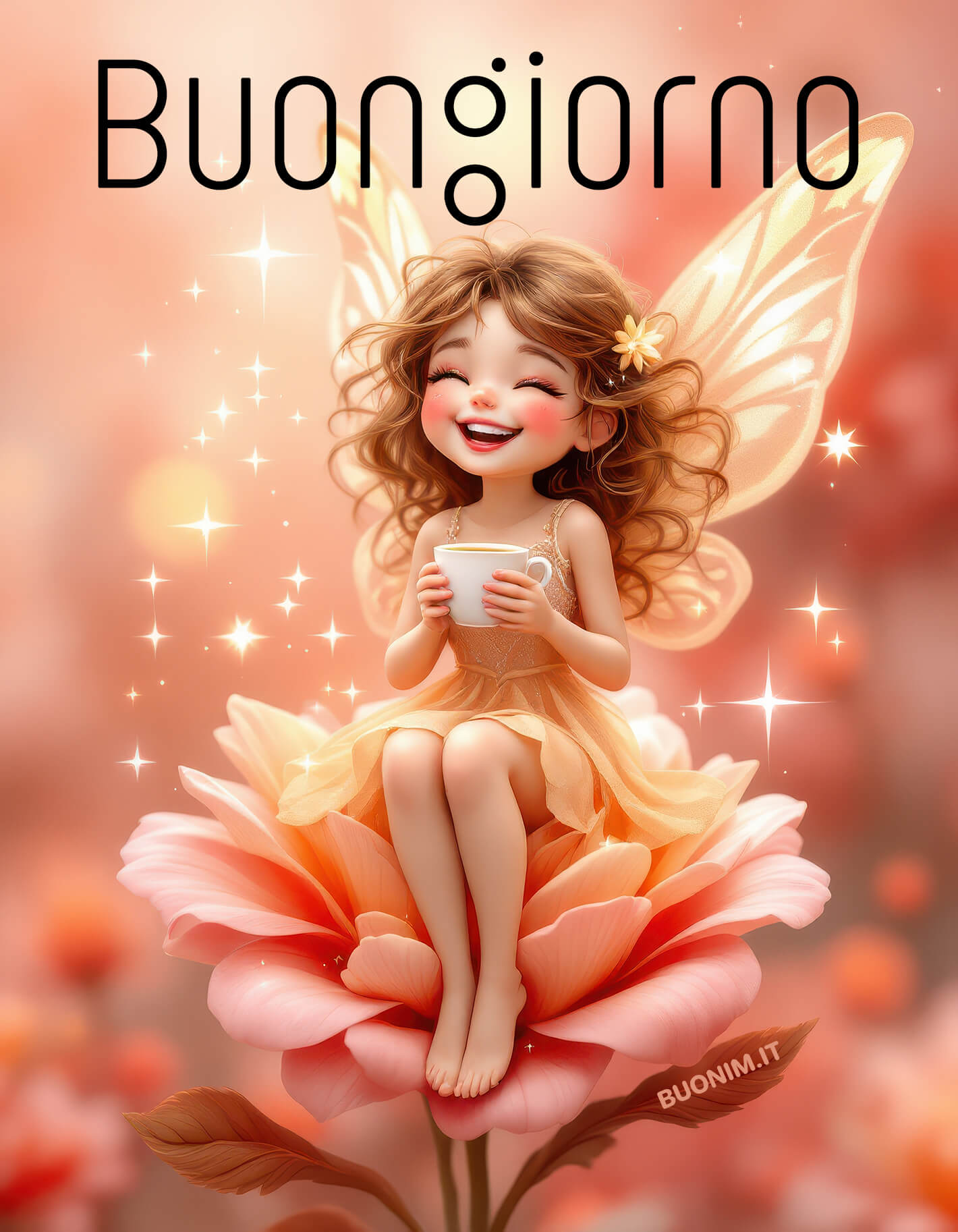 Buongiorno e felice 18 febbraio con una fatina sorridente Lasciati contagiare dall’allegria di questa fatina che sorseggia il suo caffè. Ti auguro di iniziare la mattina con un sorriso e di trovare tanti piccoli motivi per essere felice.