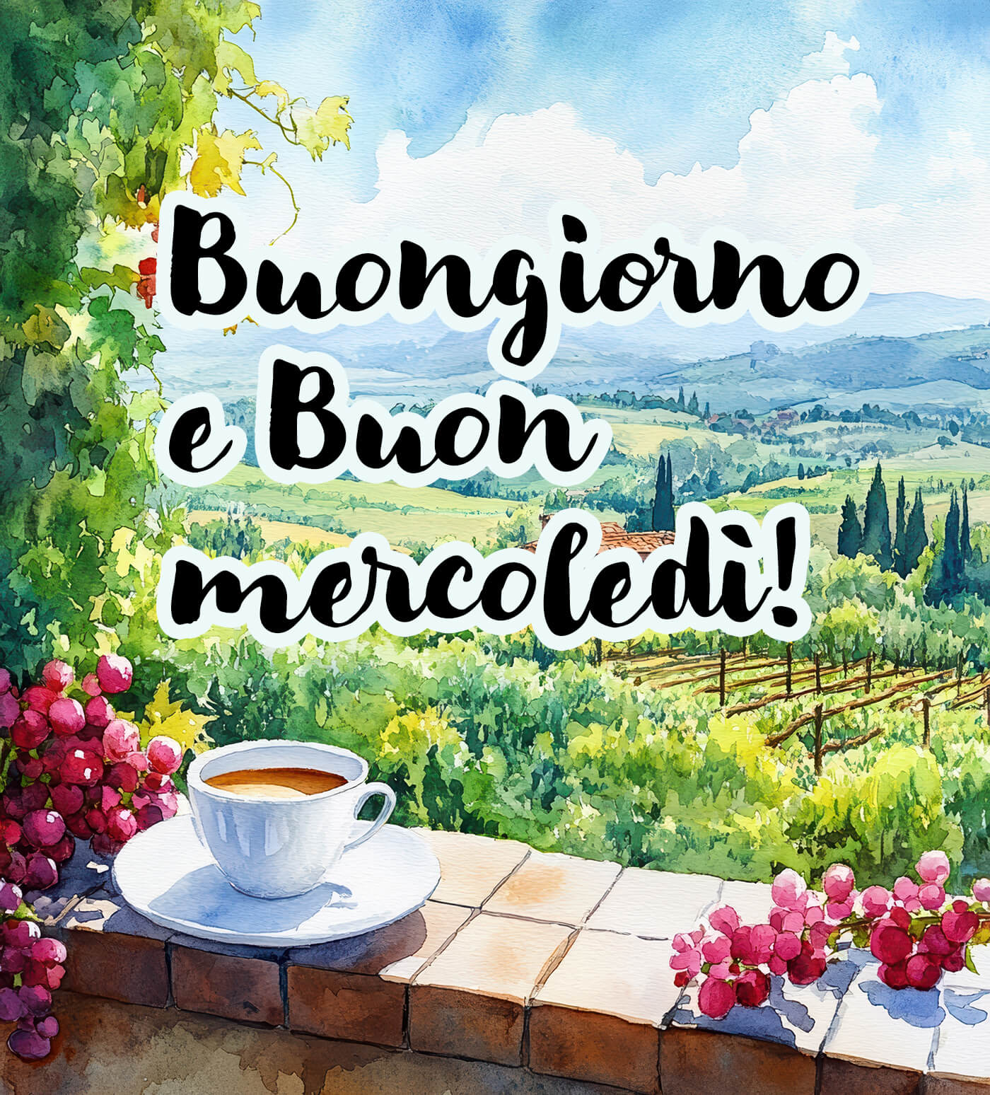 Buongiorno panoramico per un mercoledì di pace Quel caffè con vista e il cuore si calma. Ti auguro un mercoledì sereno, ricco di aria buona e pensieri leggeri, da mandare a chi vuoi bene.