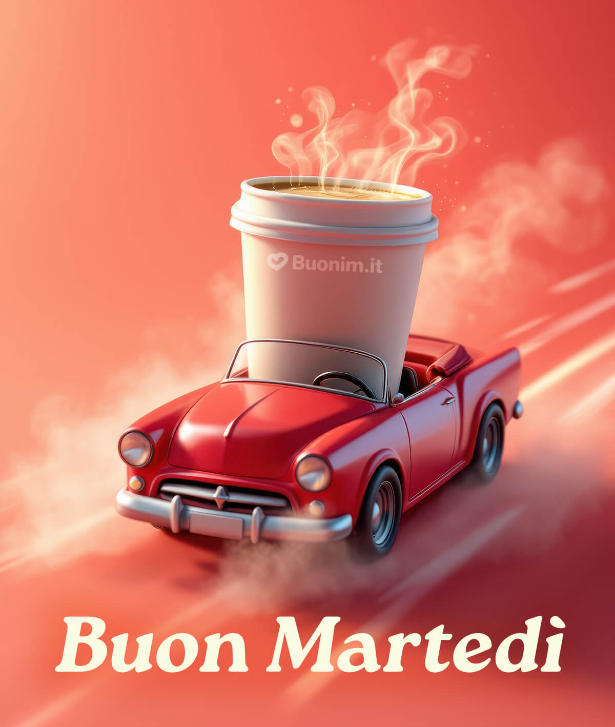 Caffè volante per un martedì sprint Quando serve una spinta, arriva un caffè fumante in versione simpatica. Ti auguro un martedì brillante e leggero, con un sorriso pronto da mandare su WhatsApp.