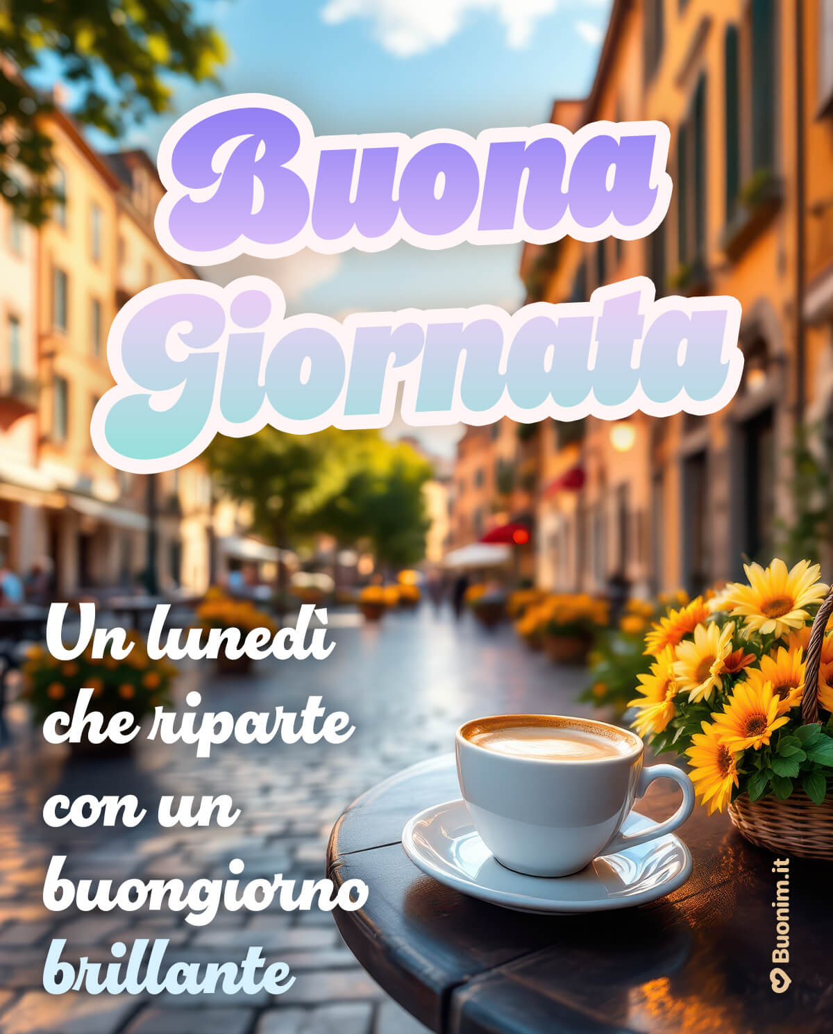 Atmosfera di città e tazzina fumante, tutto sembra più magico. Queste cartoline di buongiorno del lunedì da inviare su WhatsApp regalano auguri semplici e pieni di energia.