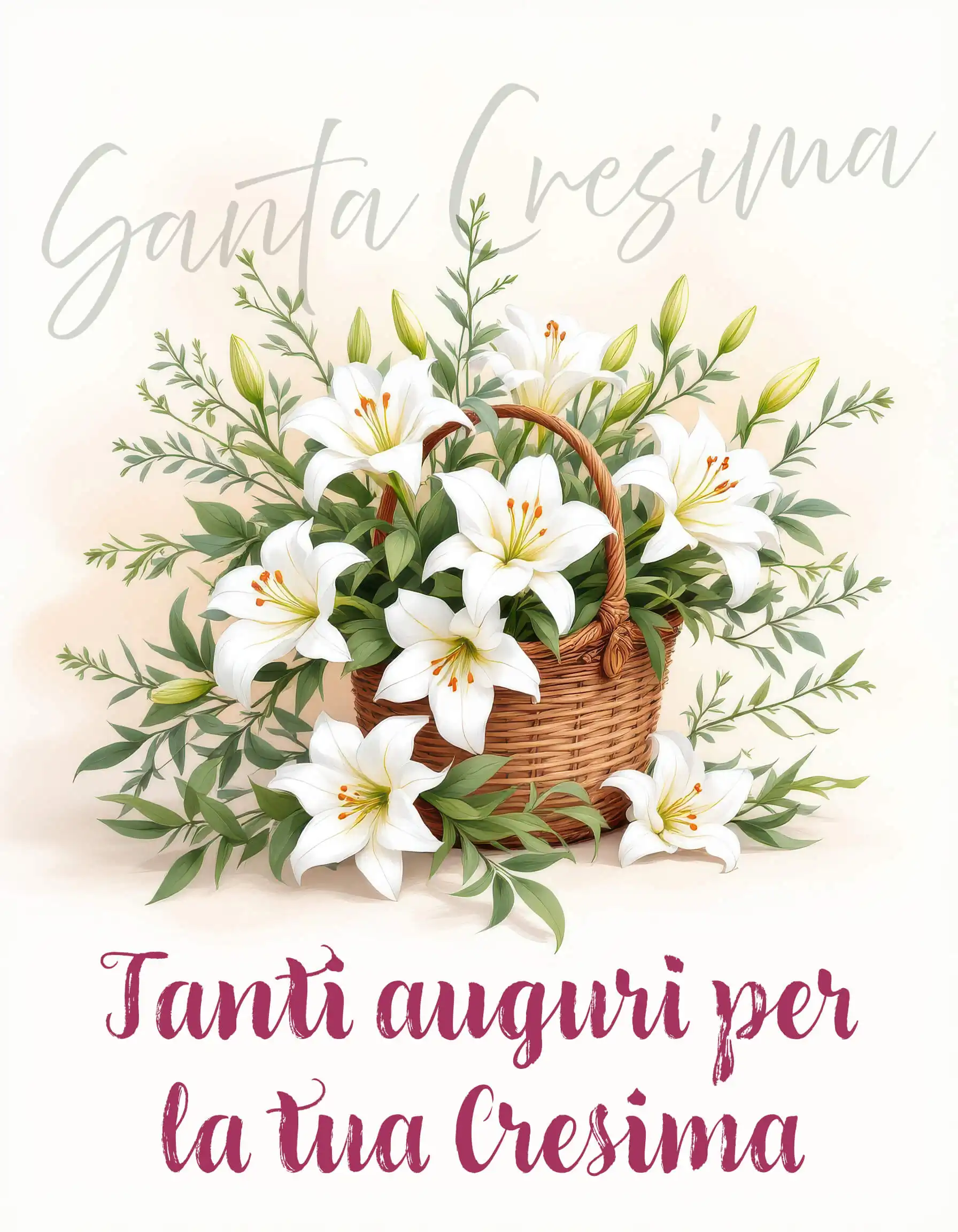 Il profumo dei gigli e la speranza accompagnano questo passo importante, un abbraccio di purezza per chi riceve il dono dello Spirito Santo. Le nostre immagini di auguri per la Cresima esprimono affetto e dolcezza in ogni dettaglio.