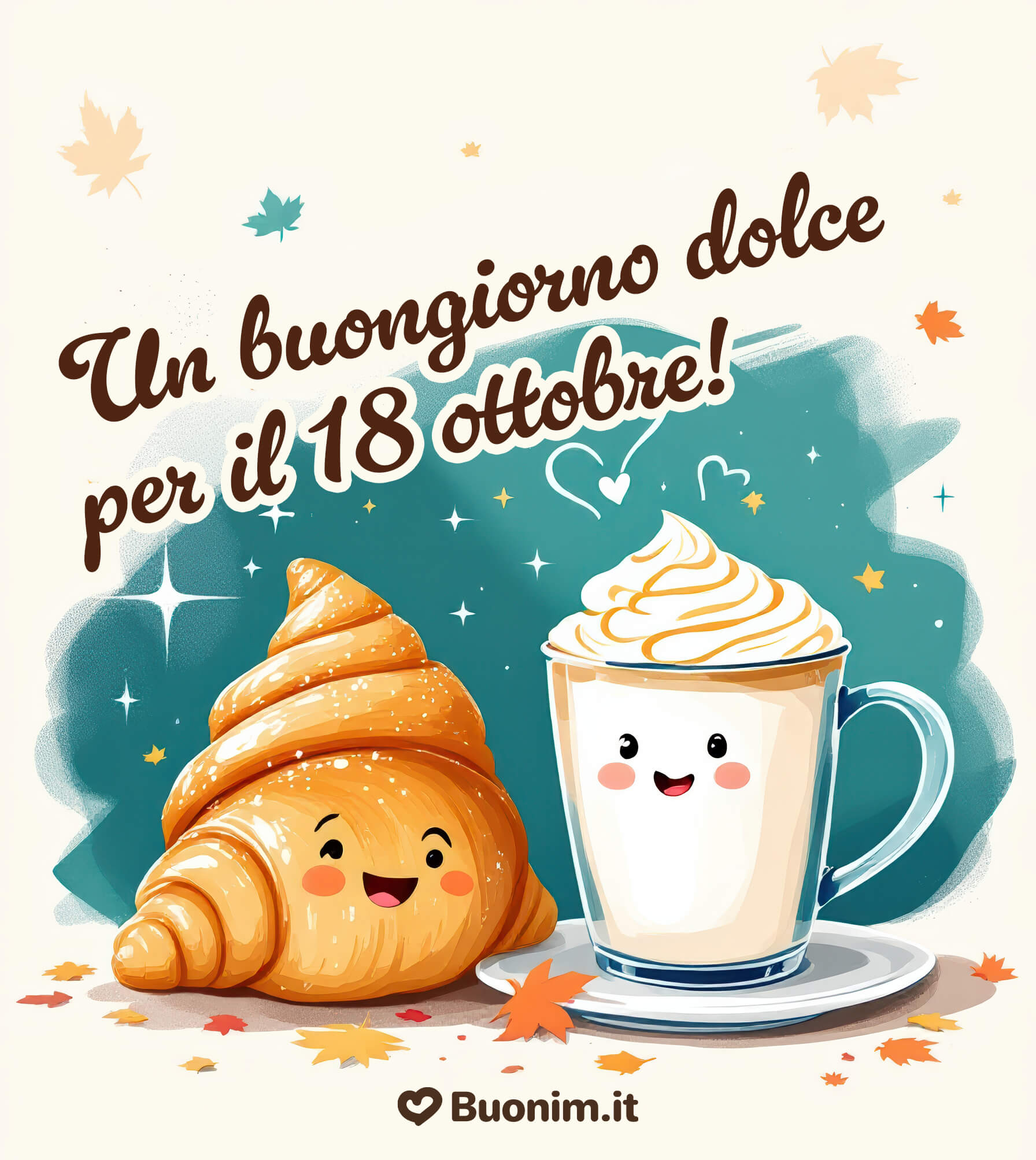 Dolce buongiorno per un tenero 18 ottobre Che la giornata inizi con il sapore della felicità e la leggerezza di un sorriso sincero. Lasciati avvolgere da un’atmosfera di dolcezza e amore, e augura un buongiorno speciale a chi ti sta a cuore.