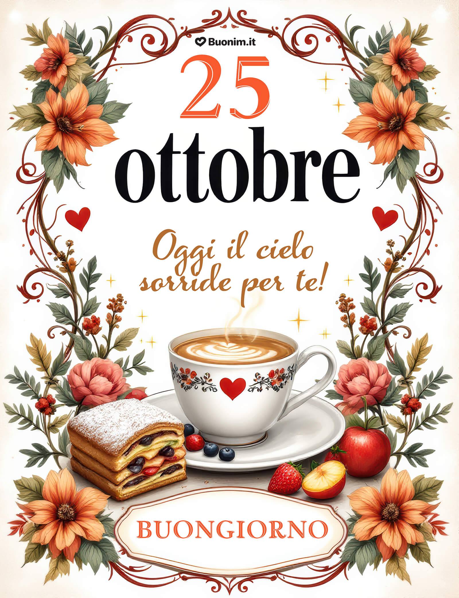 25 ottobre – oggi il cielo sorride per te! Che la luce di questa mattina ti porti serenità e nuove emozioni da vivere.