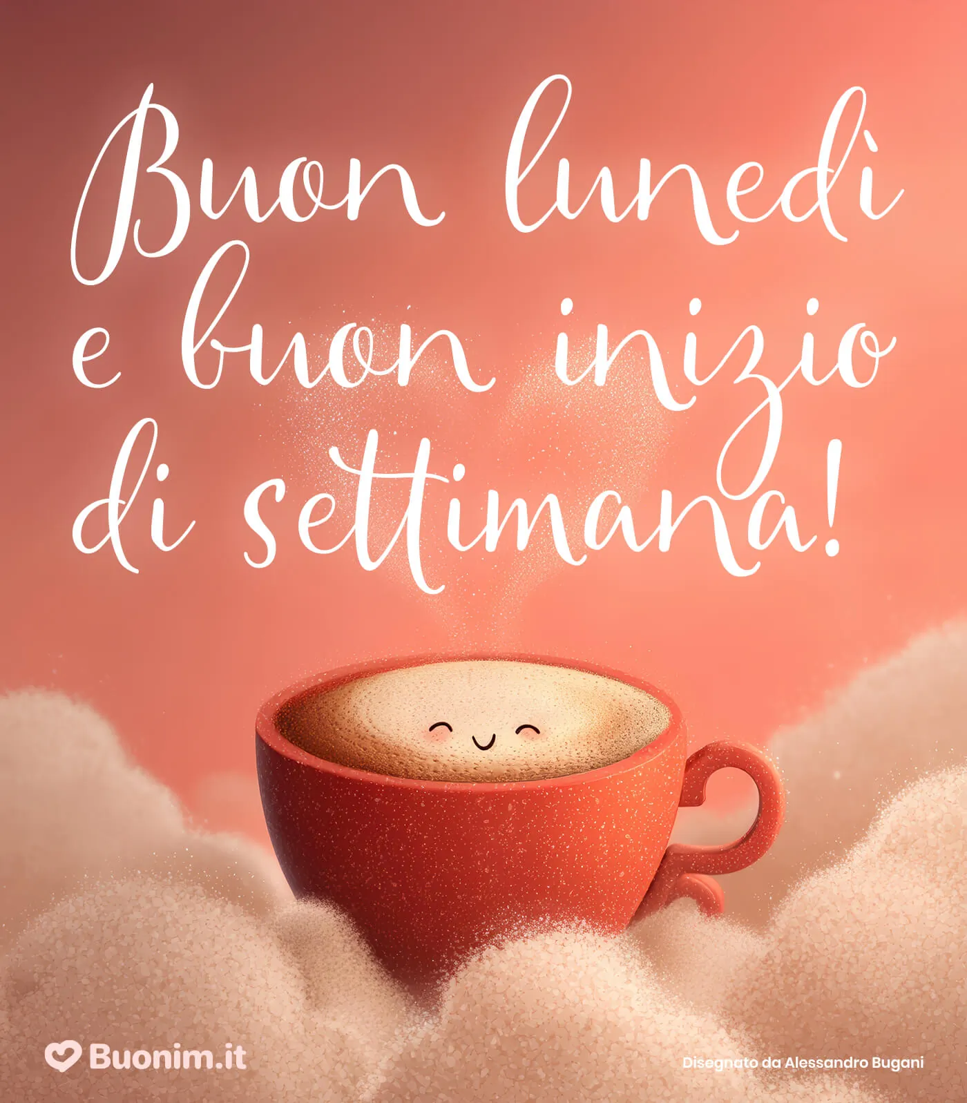 Tra nuvole soffici e un caffè che abbraccia, ti auguro un buon inizio di settimana con calma e dolcezza. Perfetta per far sentire vicino qualcuno, anche da lontano.