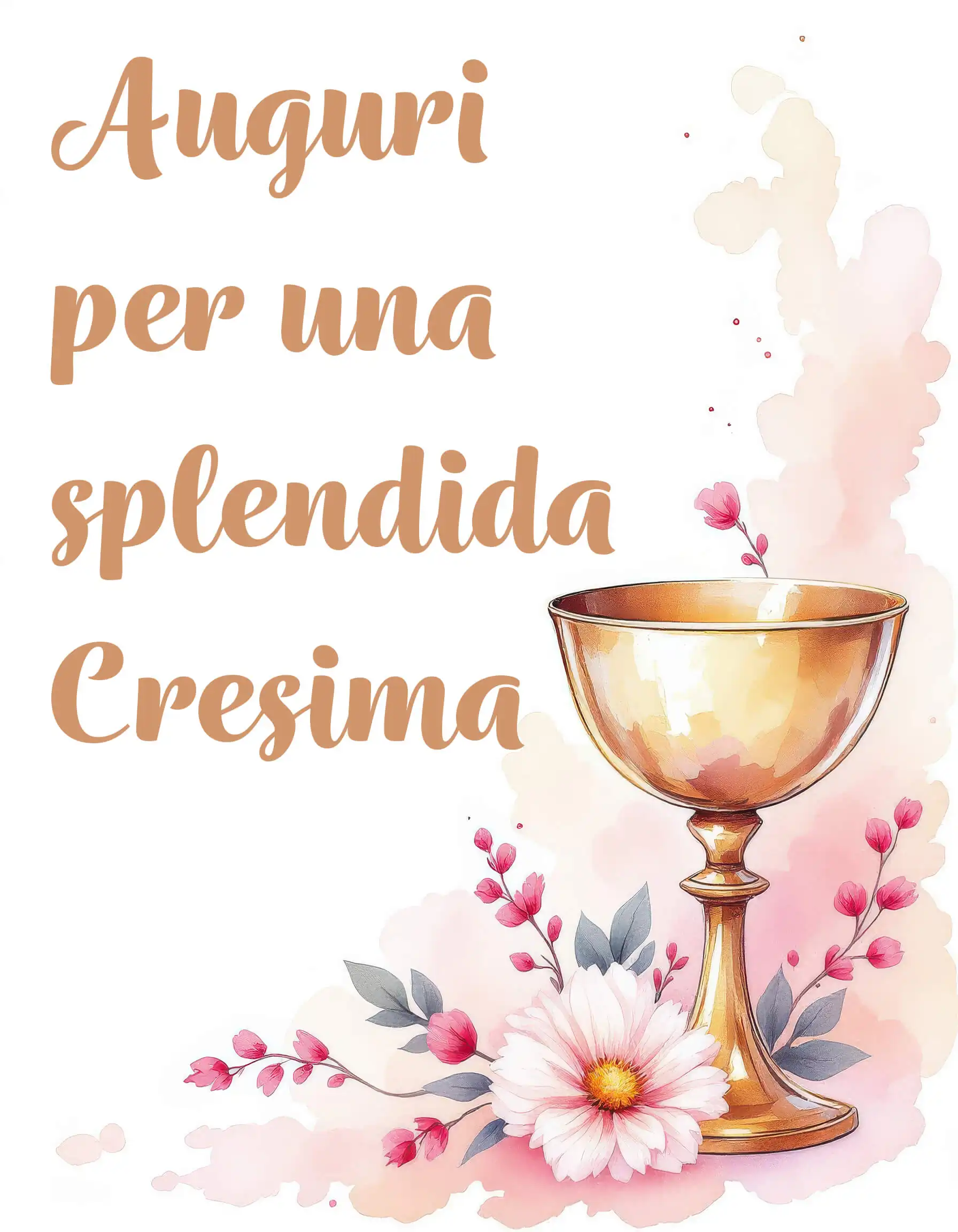 Tra petali rosa e un calice brillante nasce un augurio tenero per questo giorno speciale. Scopri immagini per la Santa Cresima e immagini di Cresima da scaricare subito, ideali per creare biglietti eleganti e bomboniere piene d’affetto e significato.