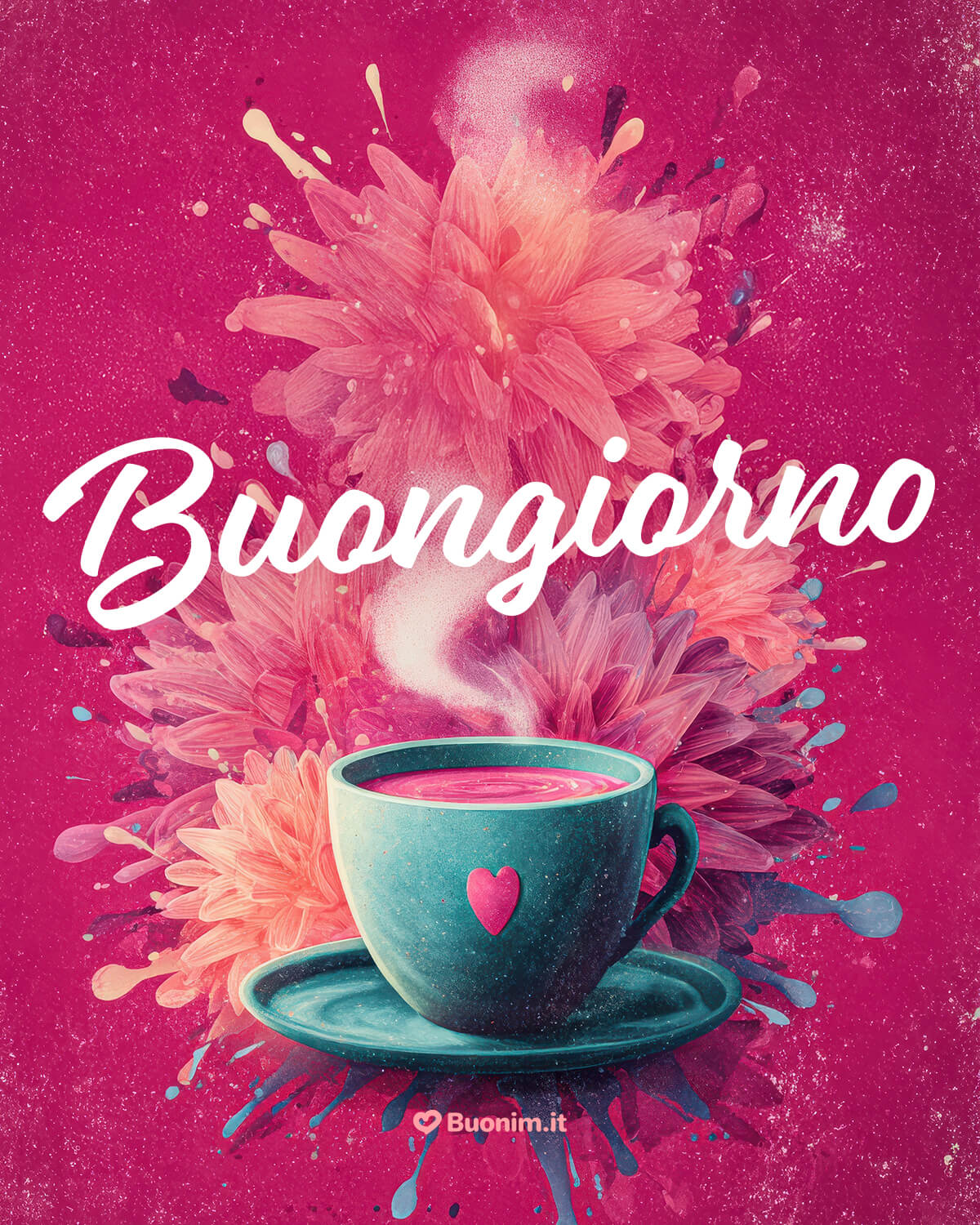Dolce tazza rosa per un buongiorno pieno Il profumo del caffè e un cuore sulla tazza ti mandano coccole. Che questa mattina si apra con luce e serenità e ti regali piccoli motivi per sorridere.