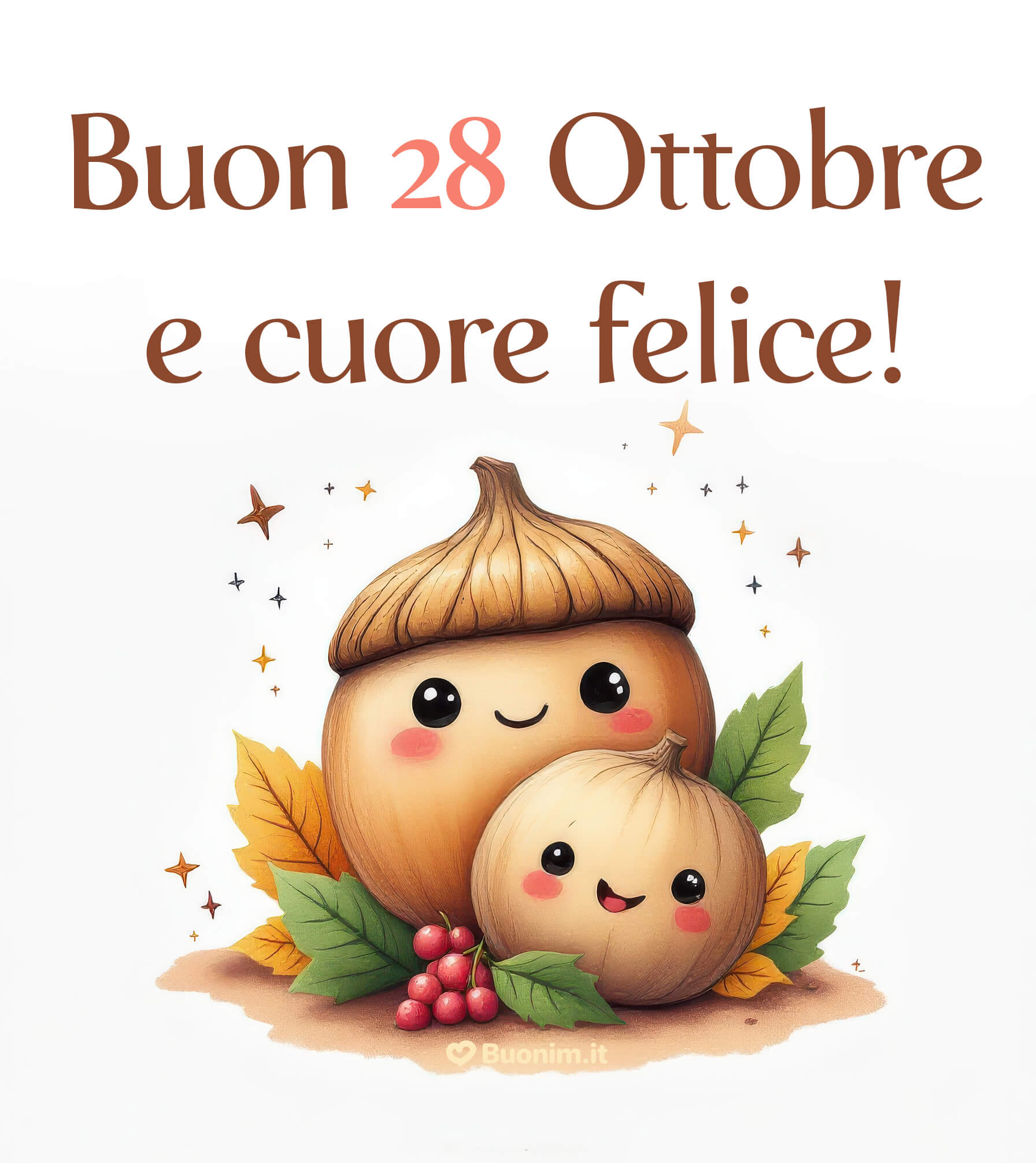 Buon 28 ottobre, cuore tenero e sorrisi Due ghiandine abbracciate come una piccola famiglia che ti augurano serenità e amore condividi per ricordare a qualcuno che gli vuoi bene