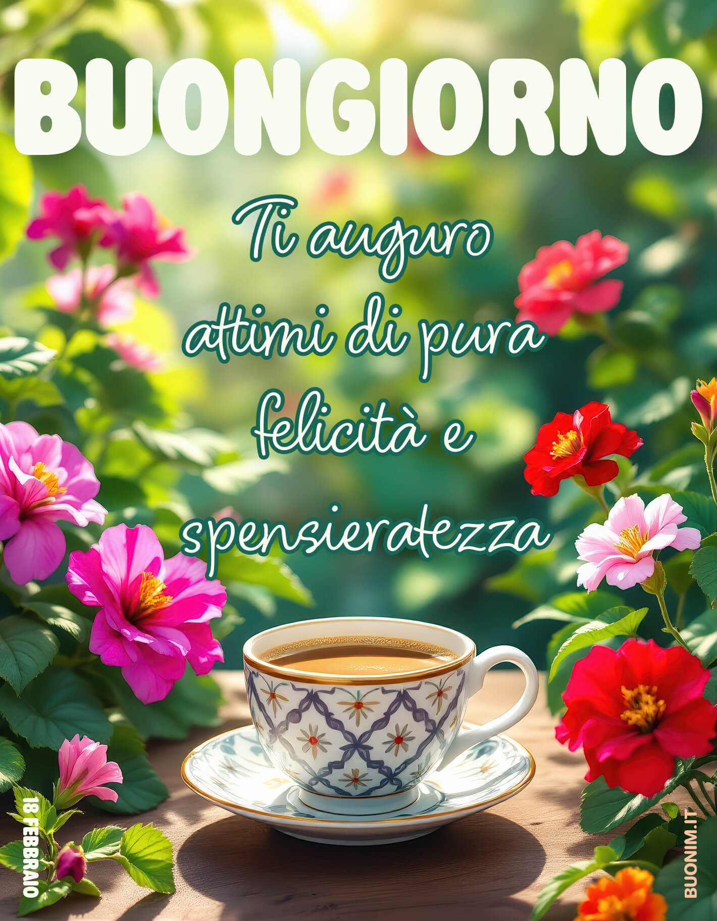 Felice 18 febbraio tra fiori e piccoli piaceri Basta guardare questi fiori per avere voglia di primavera. Goditi il tuo caffè con calma e concediti qualche momento spensierato. Ti auguro di cuore una bella giornata.