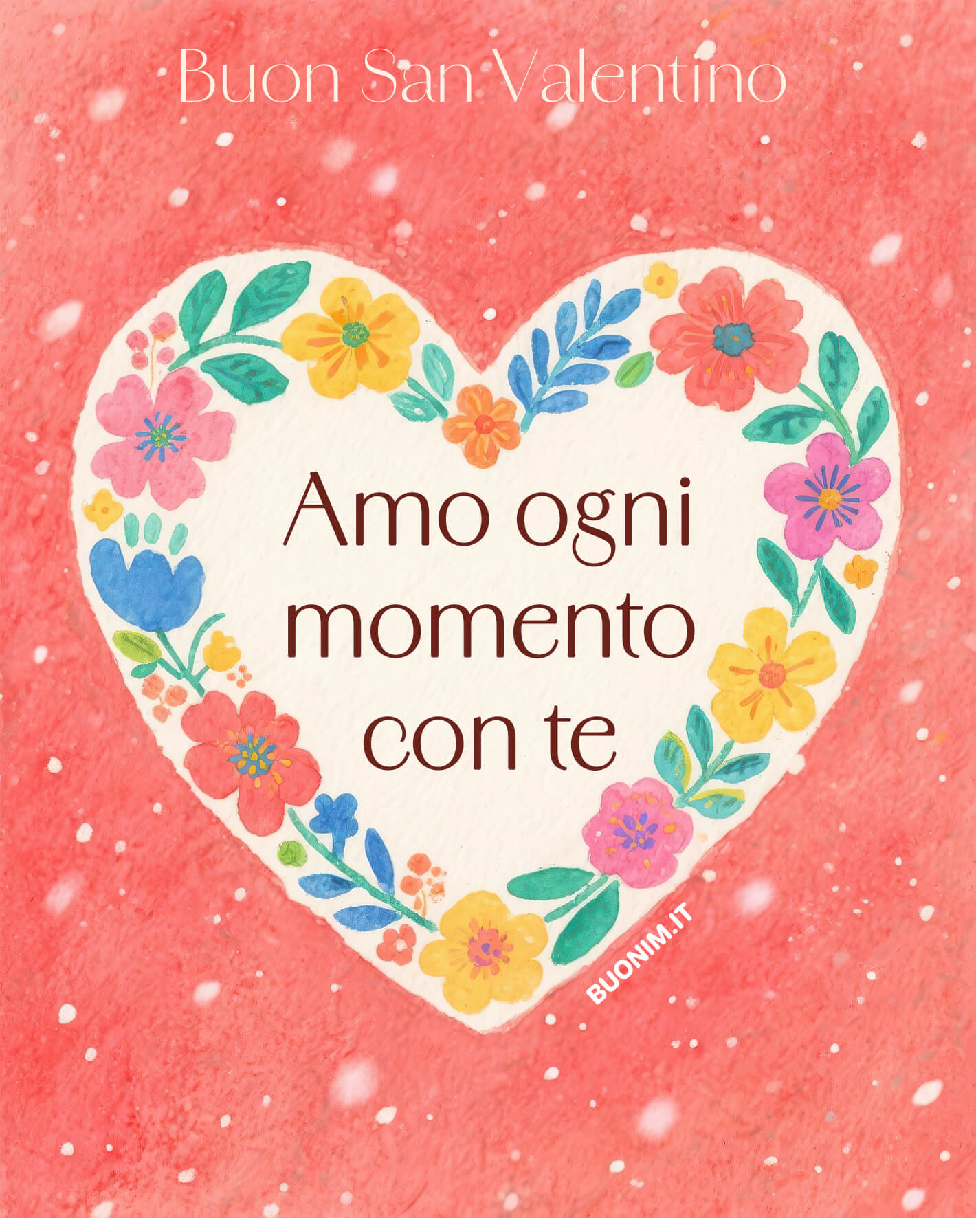 Fiori colorati e un grande cuore accompagnano una frase semplice e sincera. Condividi questa cartolina romantica per dire che ami ogni momento trascorso insieme e celebrare il vostro amore.
