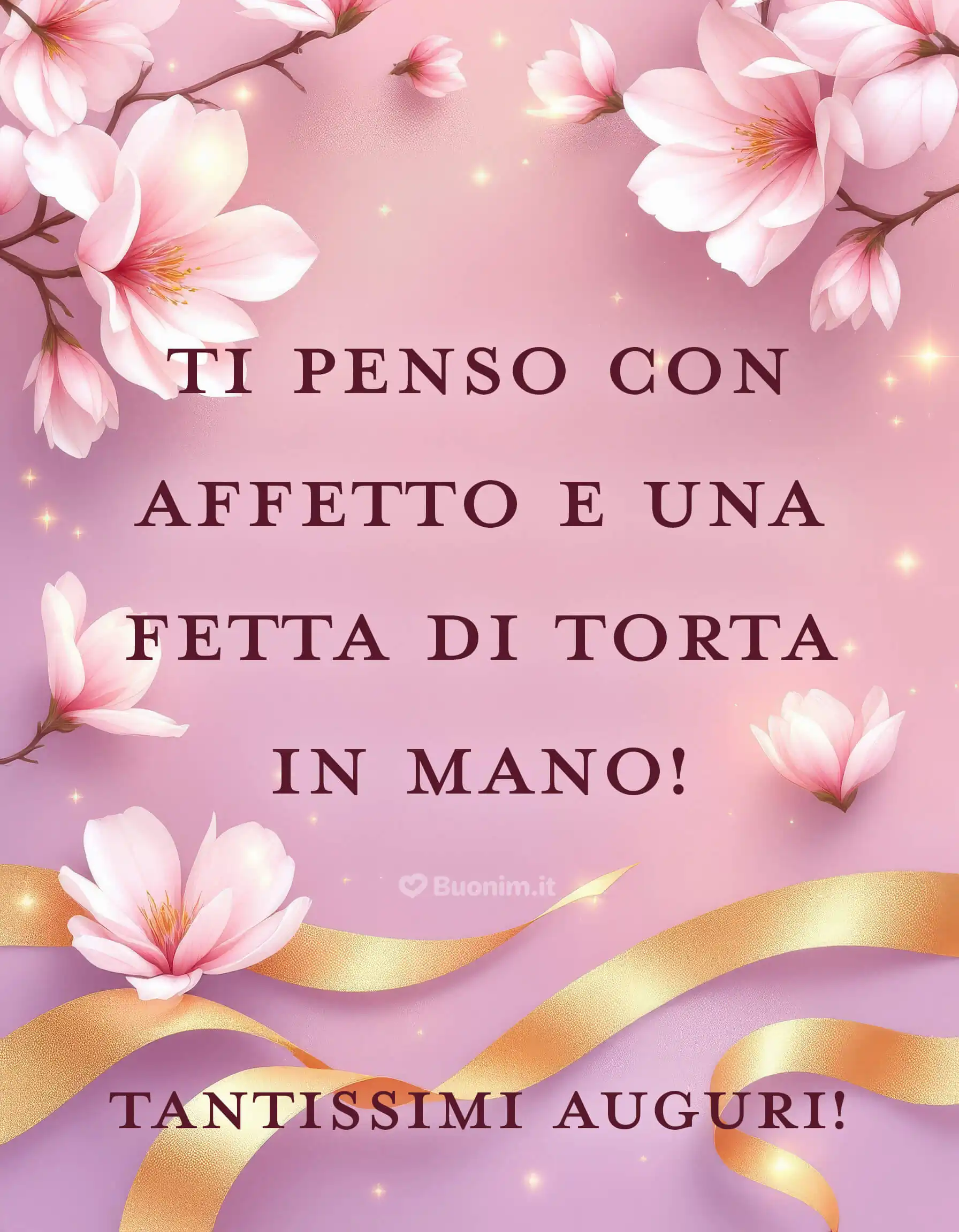 Petali luminosi e nastro dorato per un pensiero elegante. Per te auguri di cuore, amore e serenità da condividere con chi ti vuole bene.