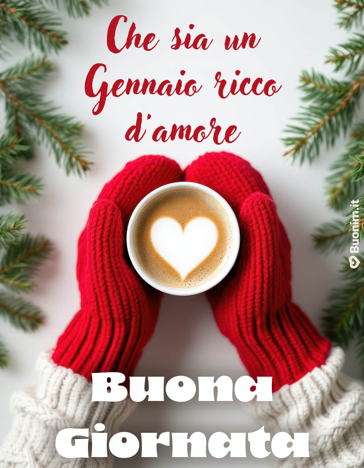 Freddo dolce, buona giornata con cuore e abbraccio Nelle mani guantate, un caffè con il cuore parla di buonumore. Ti auguro una buona giornata e un benvenuto a gennaio ricco d’amore, con coccole e serenità.