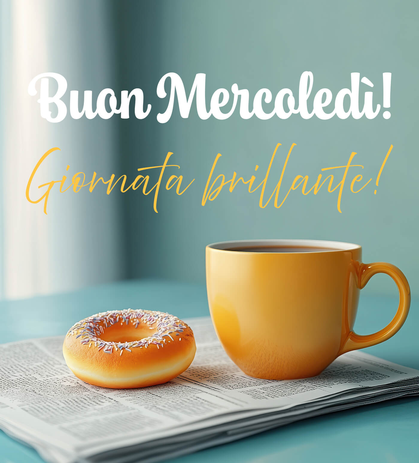 Giornata brillante buon mercoledì con caffè e donut Tra caffè e ciambella, prenditi un attimo per respirare. Buon mercoledì a te, che sia luminoso e pieno di piccole cose che fanno bene.