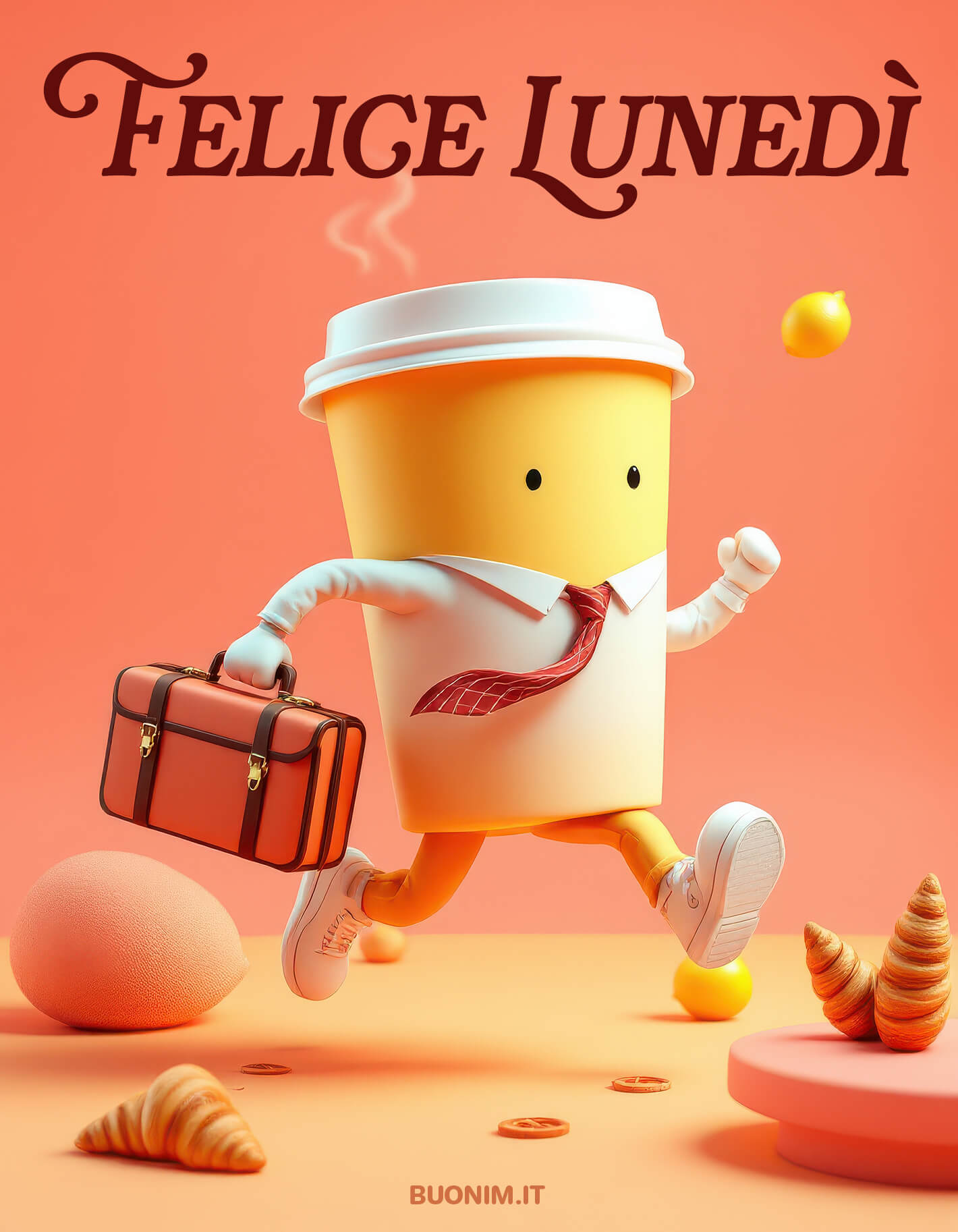 In partenza con una valigia, il caffè del lunedì corre verso sorrisi e ti augura tanta energia. Inviarla a chi ami può regalare coraggio, allegria, slancio alla nuova settimana.