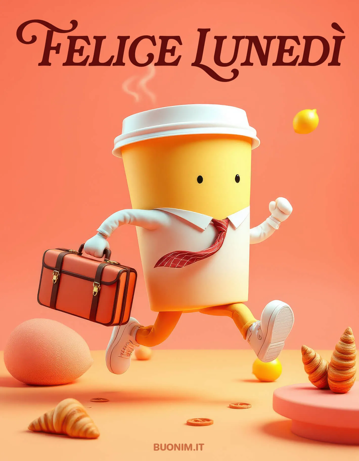 In partenza con una valigia, il caffè del lunedì corre verso sorrisi e ti augura tanta energia. Inviarla a chi ami può regalare coraggio, allegria, slancio alla nuova settimana.