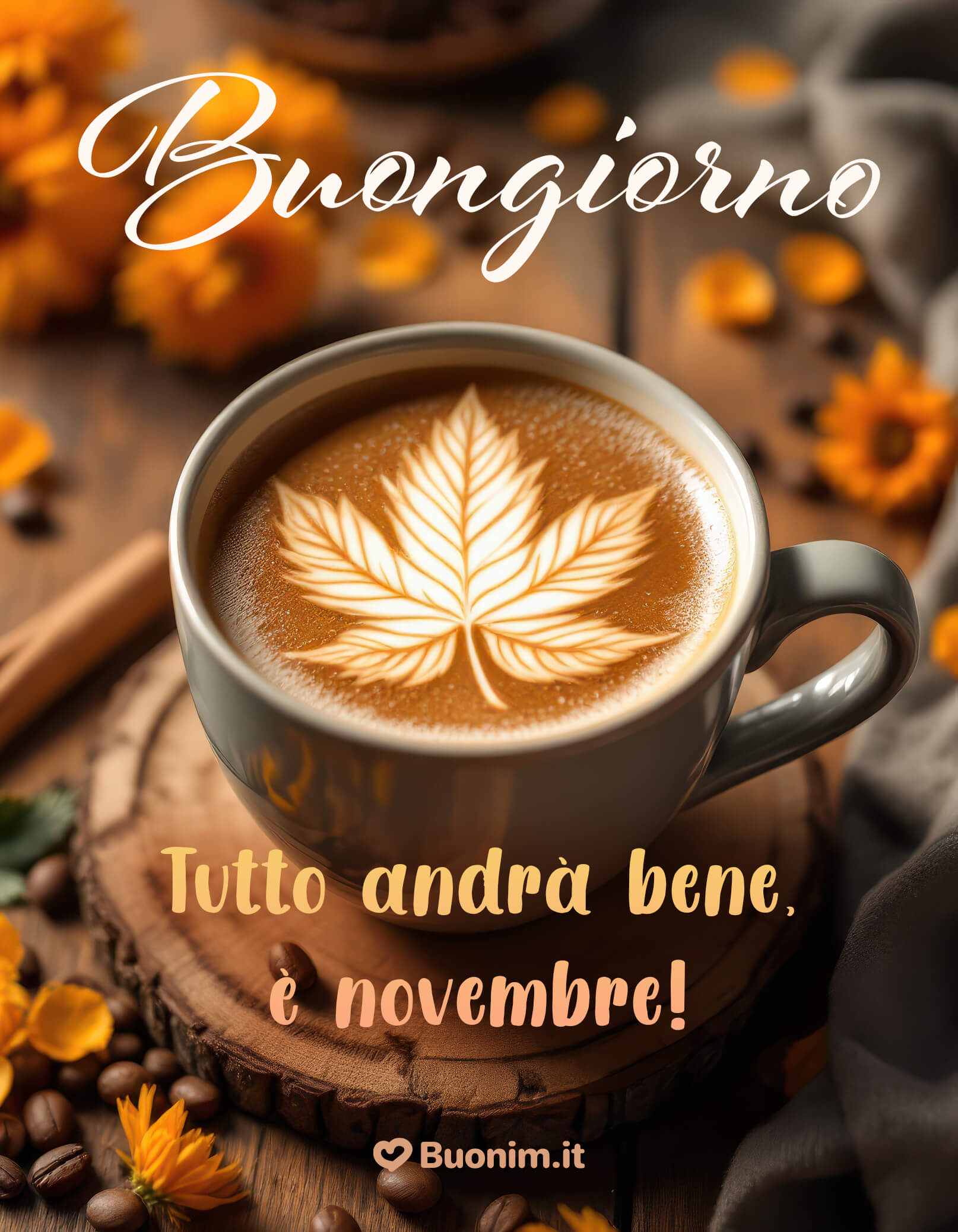 Caffè autunnale e frasi di novembre per iniziare bene Il profumo del cappuccino e la magia delle foglie dorate ricordano che tutto può andare per il meglio. Novembre è il mese della calma e dei nuovi inizi. Condividi questa immagine autunnale e regala un po’ di fiducia a chi ami.