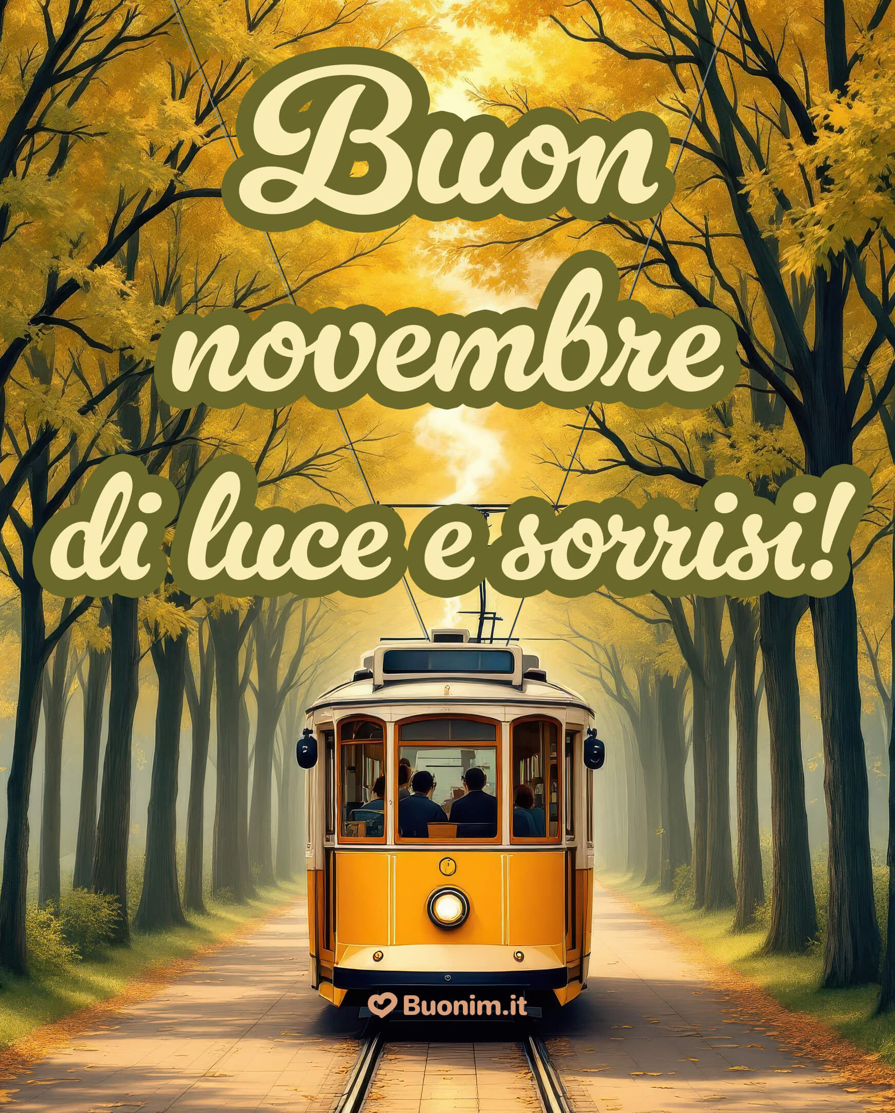 Immagini di benvenuto novembre vintage e luminose Il viaggio tra alberi dorati profuma di nostalgia e di speranza. Che questo novembre ti accompagni con luce, sorrisi e nuove emozioni. Perfetta per augurare una buona giornata d’autunno e condividere serenità con chi ami.