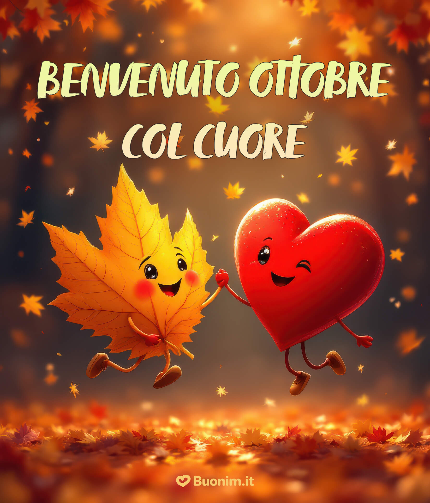 1 ottobre, benvenuto ottobre con immagini Immagine allegra d’autunno per dire benvenuto ottobre e iniziare la giornata con gioia